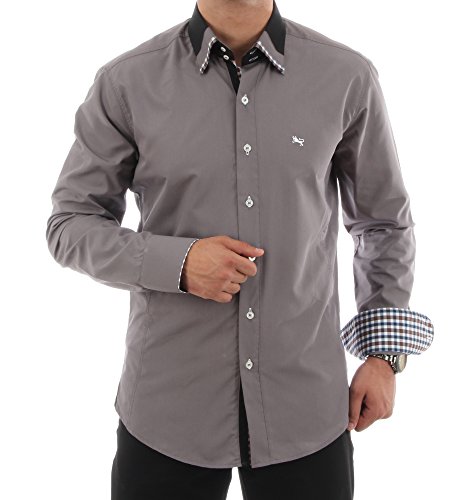 Slim Fit Business-Casual-Hemd in Grau, für Herren Beste QUALITÄT, HK Mandel Langarm Freizeithemd Slim Fit Größe L von H K Mandel