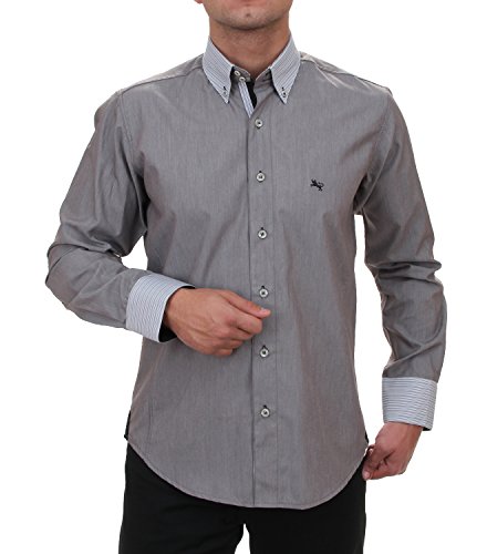 H K Mandel Designer Hemd Deluxe - Entdecke das Trendige Slim Fit Hemd mit Ellenbogen Patches in Grau Meliert Größe L von H K Mandel