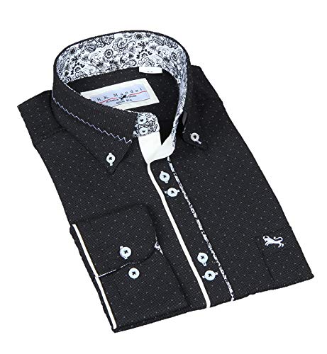 Slim Fit Freizeithemd-Button-Shirt in Schwarz in Sich Gemustert, Business-Casual- Herren Hemd Größe 3XL von H K Mandel