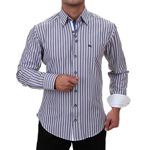 Slim-Fit-Herrenhemd Lila/Dunkelgrün/Weiss Gestreift, Für Herren Beste Qualität, HK Mandel Langarm Casual Herren Hemd Shirt Größe XL von H K Mandel