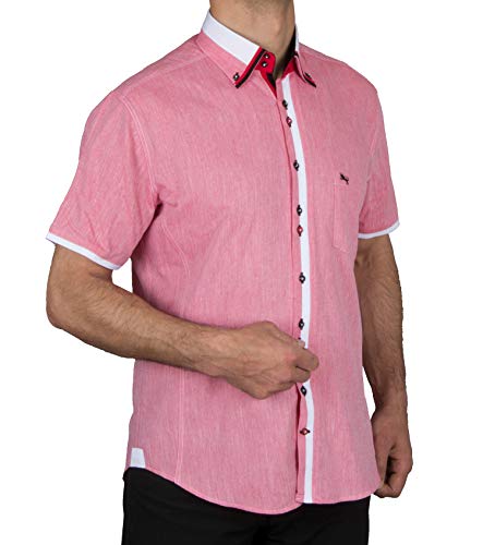 Slim fit Hemd Mittelrot meliert, HK Mandel Kurzarm Button Down Kragen Größe L von H K Mandel