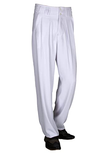 Weiße Bundfaltenhose für Herren mit weitem Schnitt. Ideal für Tanz, Boogie Woogie - Festliche Anlässe. Perfekt für Rockabilly - Gesellschaftstanz - Outfits. Größe 60 von H K Mandel