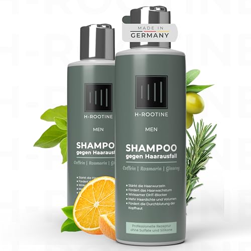 H-ROOTINE Coffein-Shampoo gegen Haarausfall* für Männer (200ml) • Anti-Haarausfall* Shampoo mit Coffein, Rosmarin & Ginseng • Fördert Haarwachstum & pflegt die Kopfhaut von H-ROOTINE