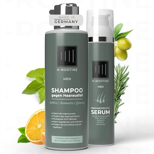 H-ROOTINE Hair Growth Set für Männer – Haarserum (100ml) & Coffein Shampoo (200ml) – Stoppt Haarausfall* & fördert Haarwachstum – Mit Coffein, Rosmarin & Ginseng – Made in Germany von H-ROOTINE