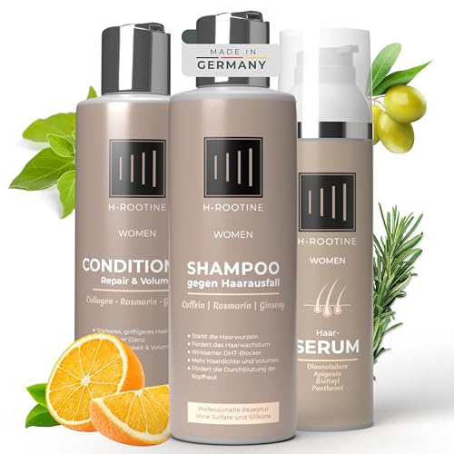 H-Rootine Hair Complete Set - Haarshampoo Damen - Repair Conditioner - Haar Shampoo - 3er Set - Shampoo Haarausfall Frauen-Serum Haarwuchsmittel - Haarwachstum beschleunigen von H-ROOTINE