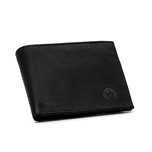 H&H Schmale Geldbörse Herren - Portemonnaie Geldbeutel | 100% Handmade Echt-Leder klein small Soft (Schwarz matt) von H&H