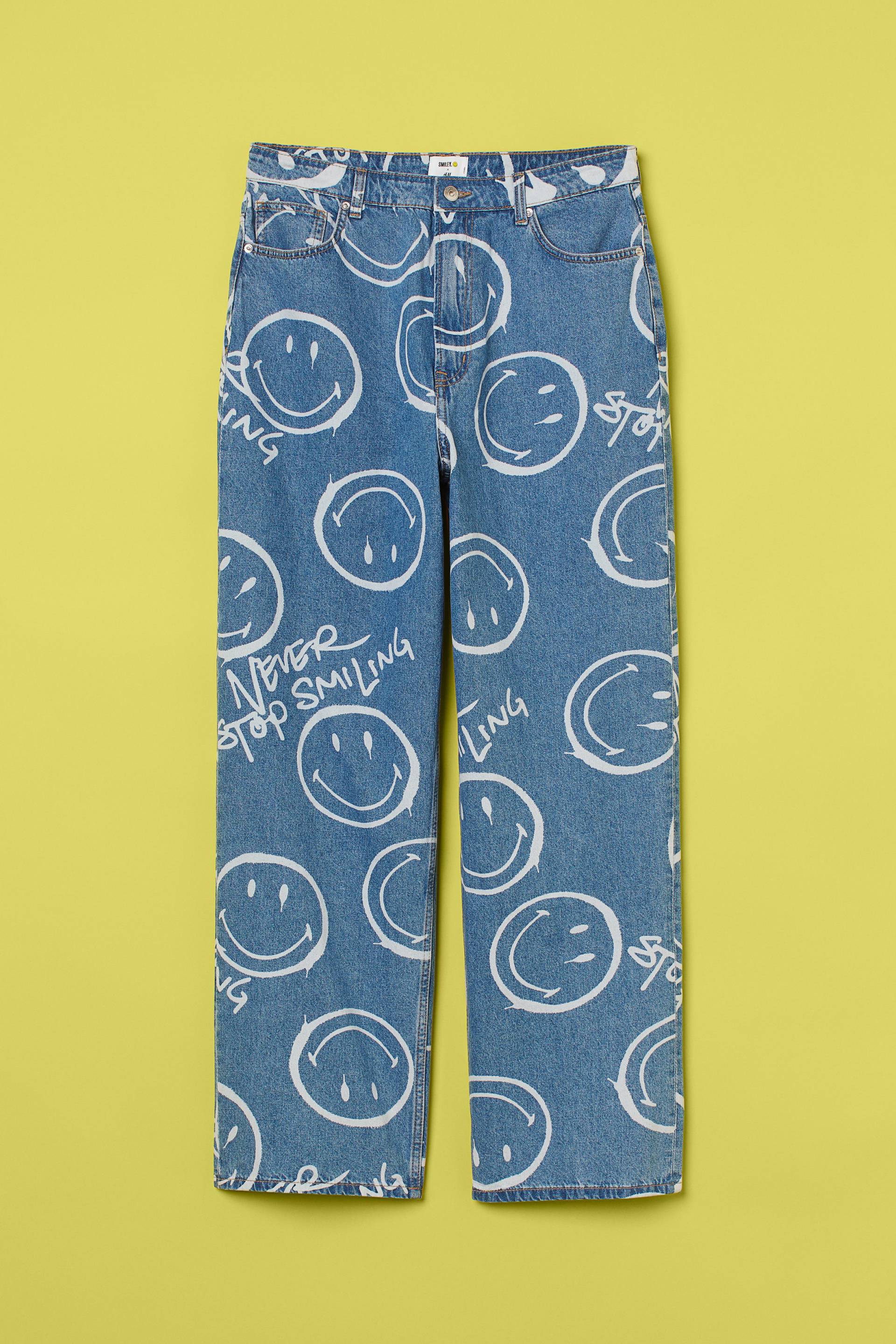 H&M+ Loose High Jeans Blau/Smiley®, Baggy in Größe XXL. Farbe: Denim blue/smiley® von H&M