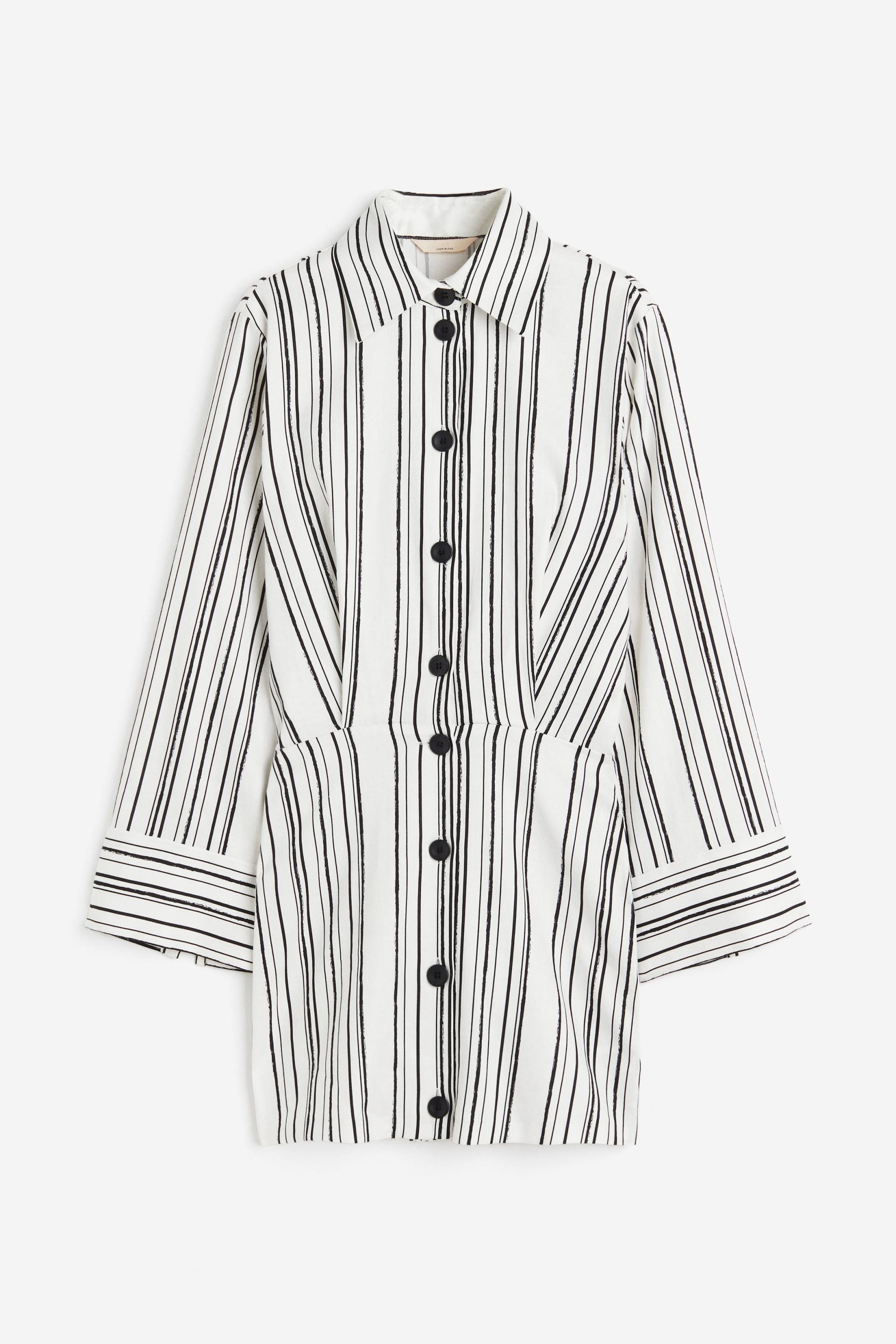H&M Blusenkleid aus Leinenmix Weiß/Gestreift, Alltagskleider in Größe 42. Farbe: White/striped von H&M