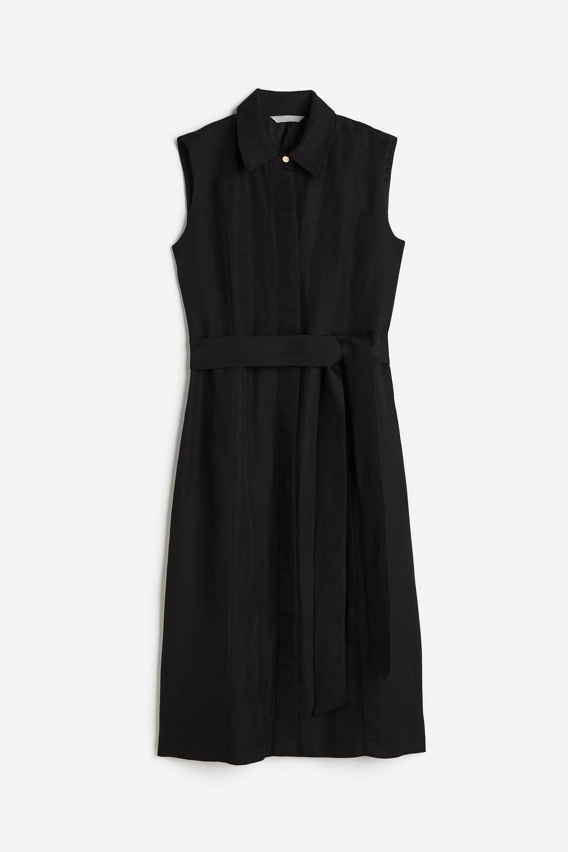 H&M Blusenkleid aus Leinenmix Schwarz, Alltagskleider in Größe 32. Farbe: Black von H&M
