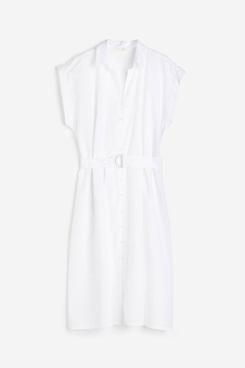 H&M Blusenkleid mit Gürtel Weiß, Alltagskleider in Größe S. Farbe: White von H&M