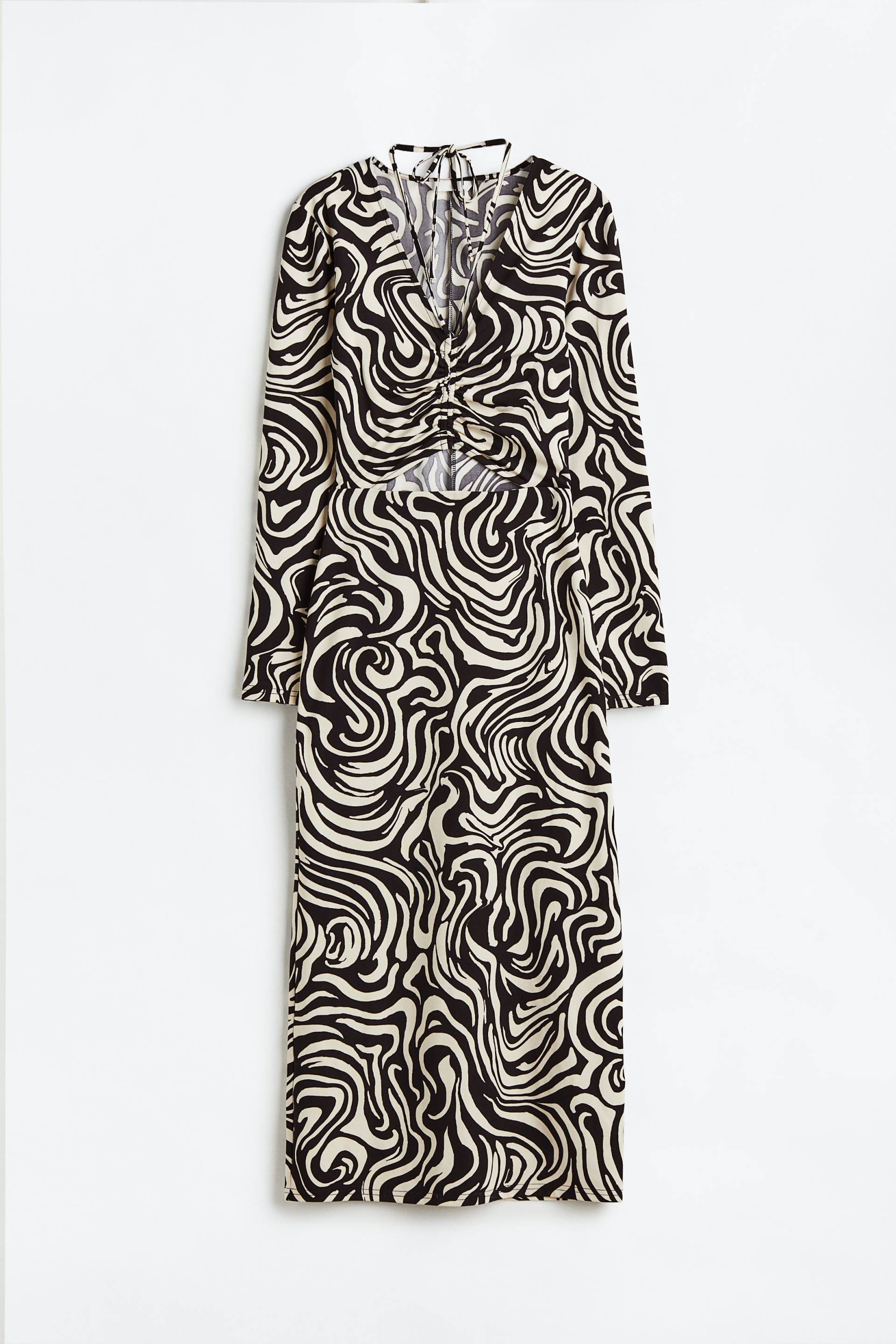 H&M Bodycon-Kleid mit Tunnelzug Schwarz/Gemustert, Alltagskleider in Größe XL. Farbe: Black/patterned von H&M