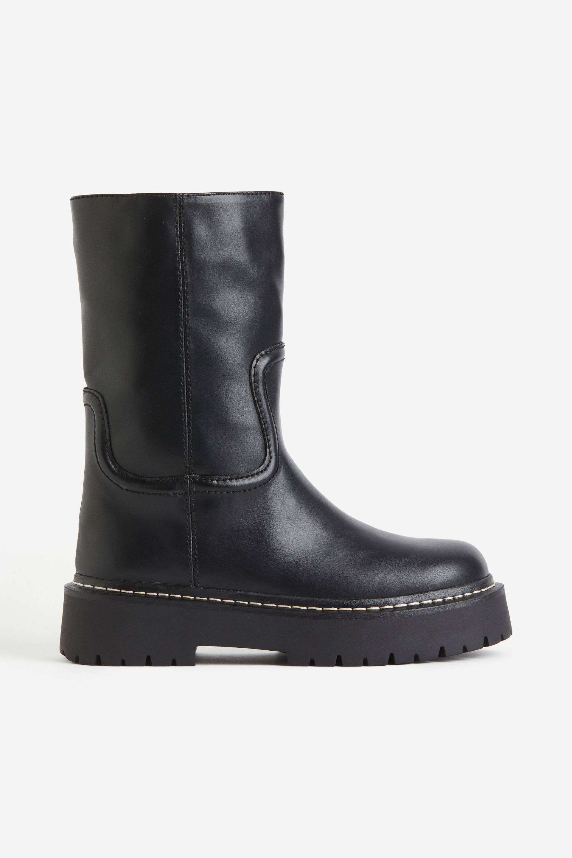 H&M Boots mit Kontrastnähten Schwarz, Stiefeletten in Größe 40. Farbe: Black von H&M