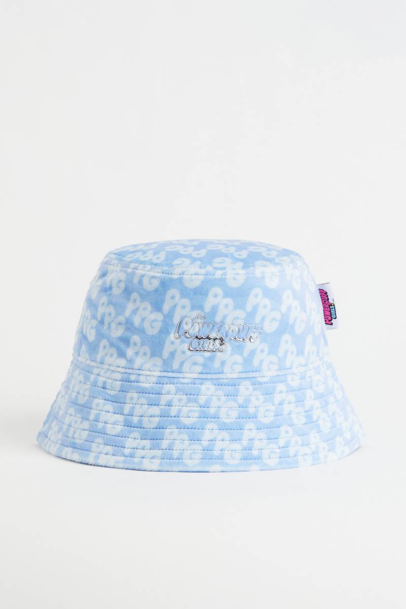 H&M Bucket Hat aus Velours Hellblau/The Powerpuff Girls, Hut in Größe M/L. Farbe: Light blue/the powerpuff girls von H&M