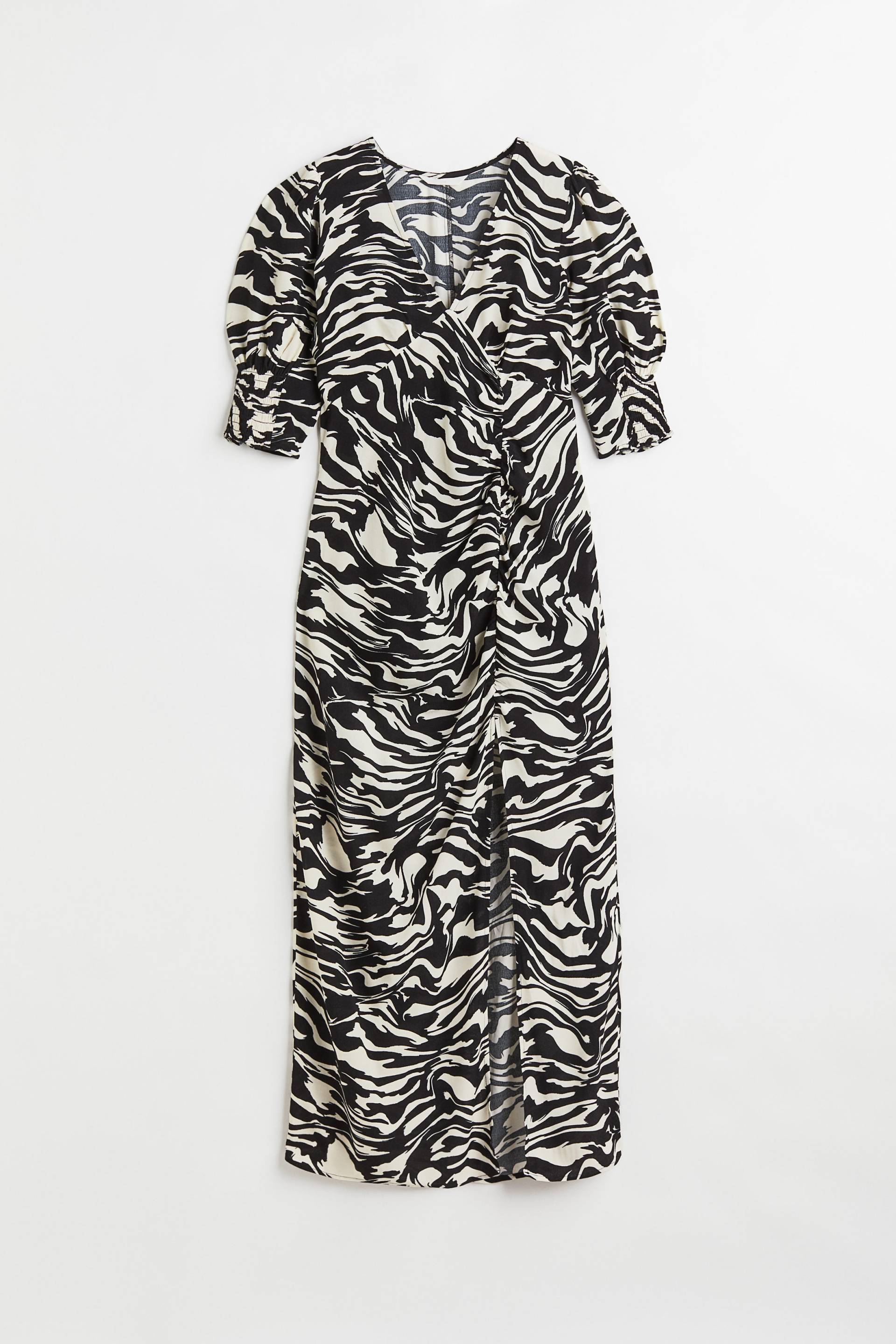 H&M Crêpe-Kleid mit Puffärmeln Schwarz/Zebramuster, Alltagskleider in Größe S. Farbe: Black/zebra-print von H&M