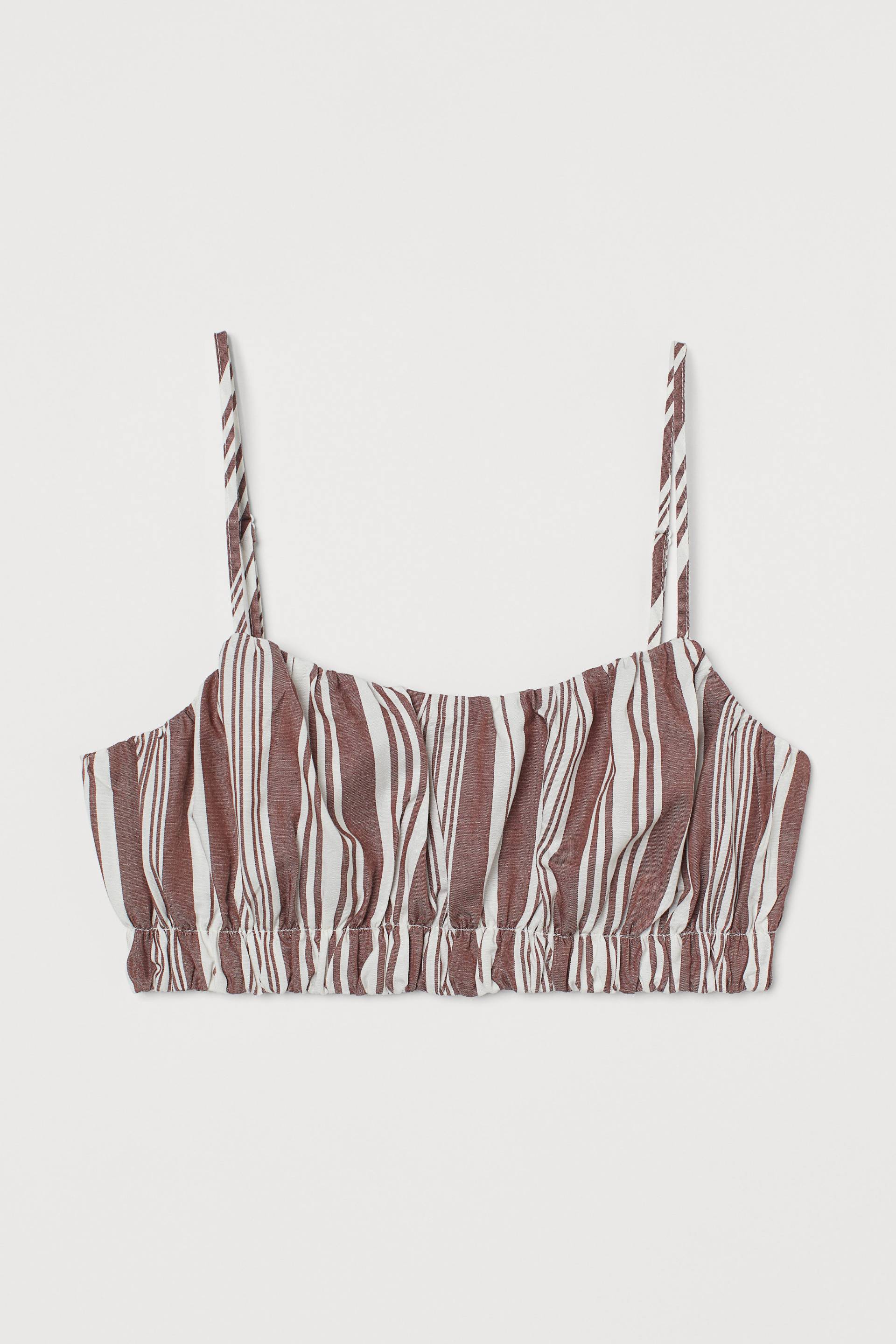 H&M Crop Top aus Lyocellmix Braun/Weiß gestreift, Tops in Größe L. Farbe: Brown/white striped von H&M