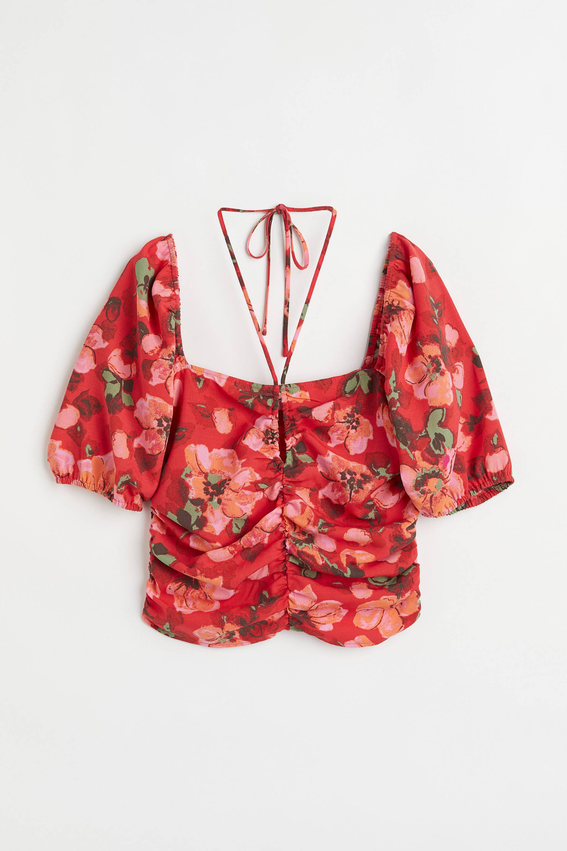 H&M Cropped Bluse Rot/Geblümt, Blusen in Größe XL. Farbe: Red/floral von H&M