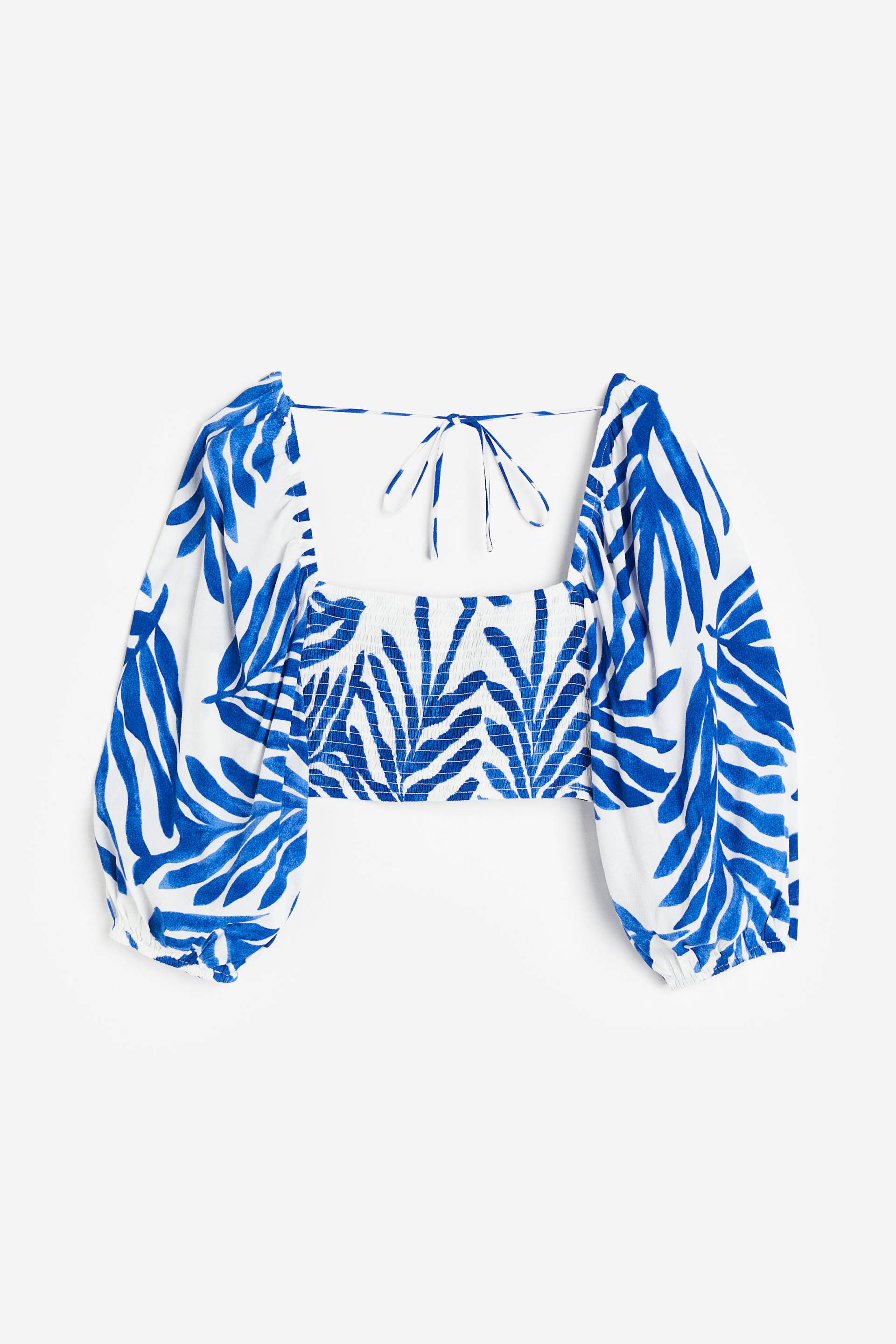 H&M Cropped Bluse Weiß/Blau gemustert, Blusen in Größe M. Farbe: White/blue patterned von H&M