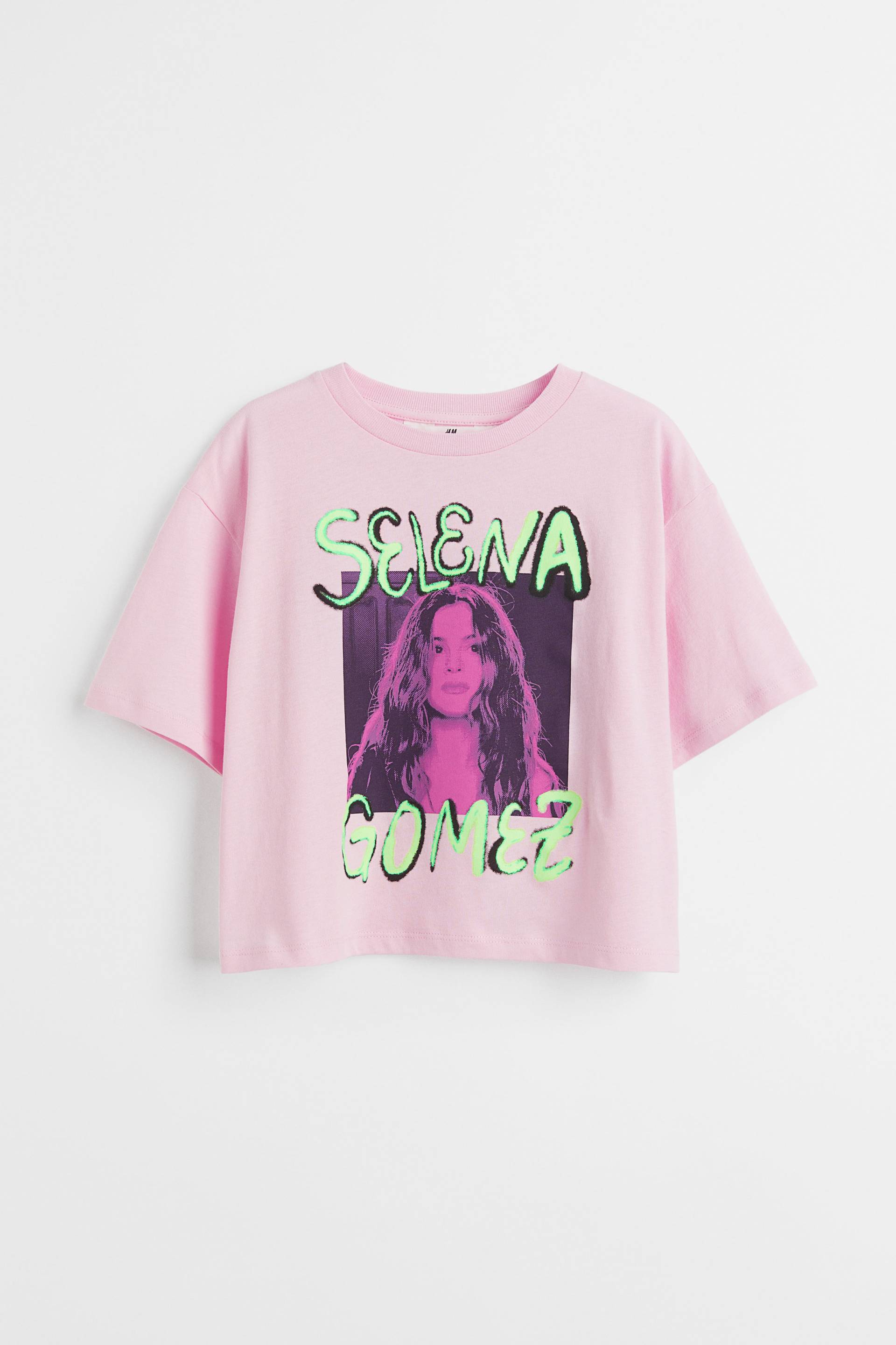 H&M Cropped Jerseyshirt mit Print Hellrosa/Selena Gomez, T-Shirts & Tops in Größe 158/164. Farbe: Light pink/selena gomez von H&M