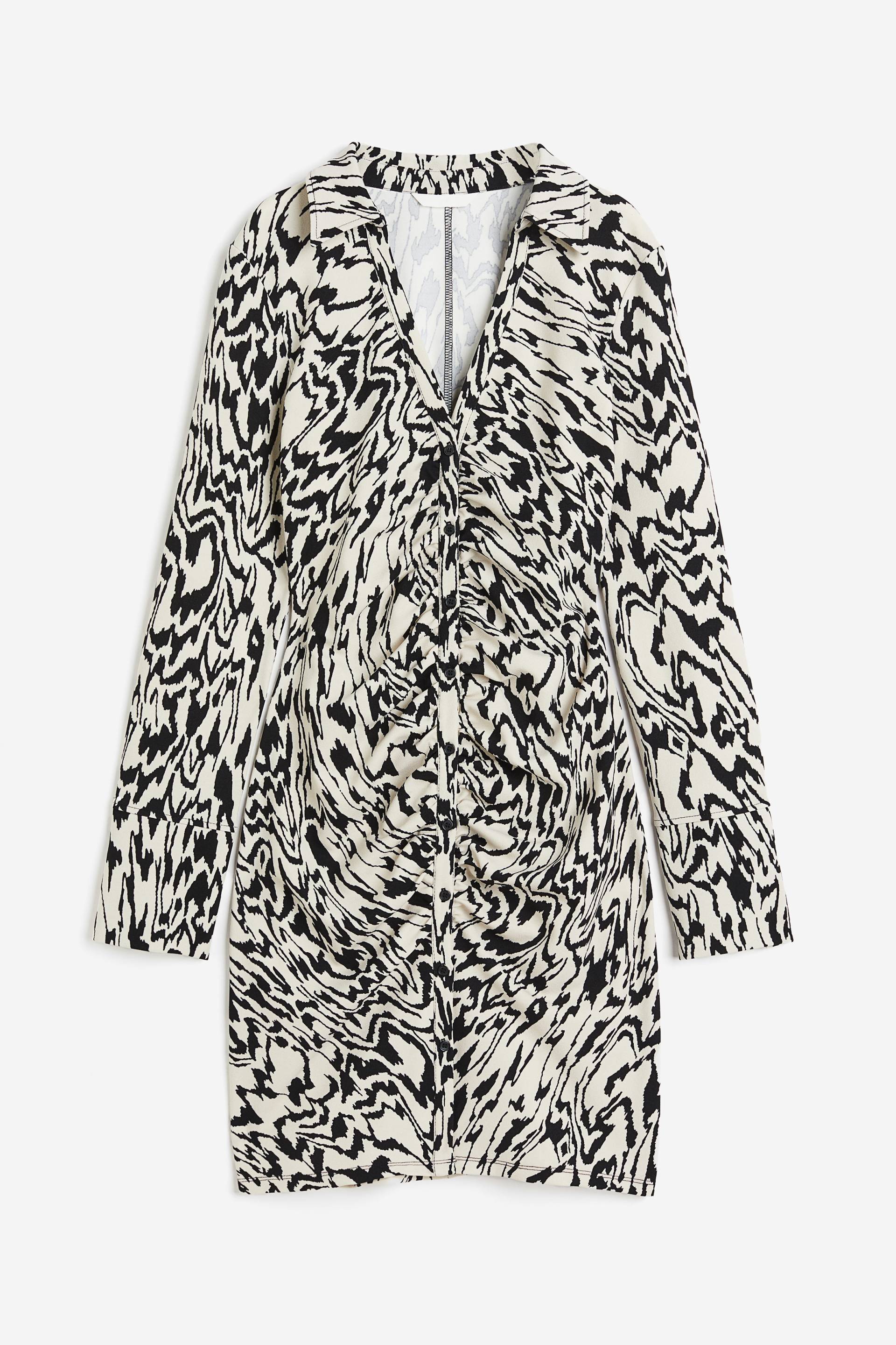 H&M Drapiertes Blusenkleid Cremefarben/Zebramuster, Alltagskleider in Größe S. Farbe: Cream/zebra print von H&M