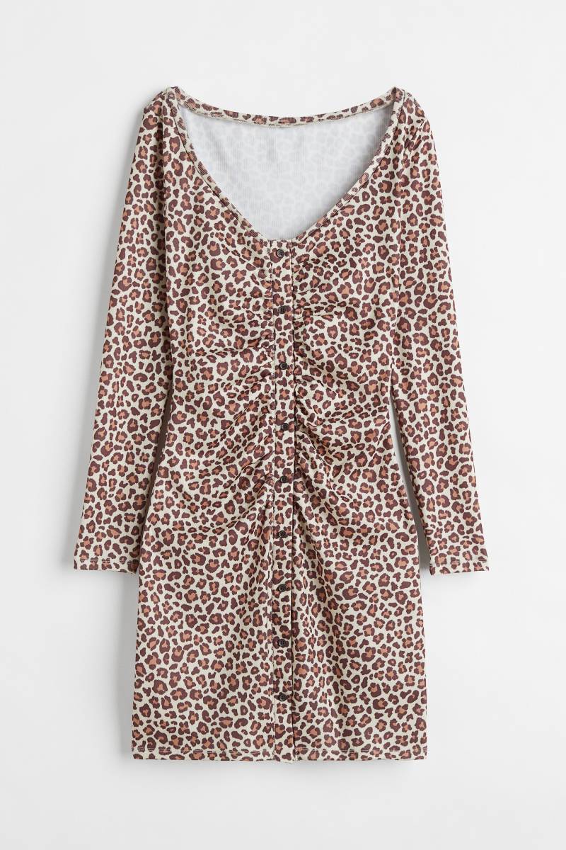 H&M Durchgeknöpftes Kleid Hellbeige/Leopardenprint, Alltagskleider in Größe XS. Farbe: Light beige/leopard print von H&M