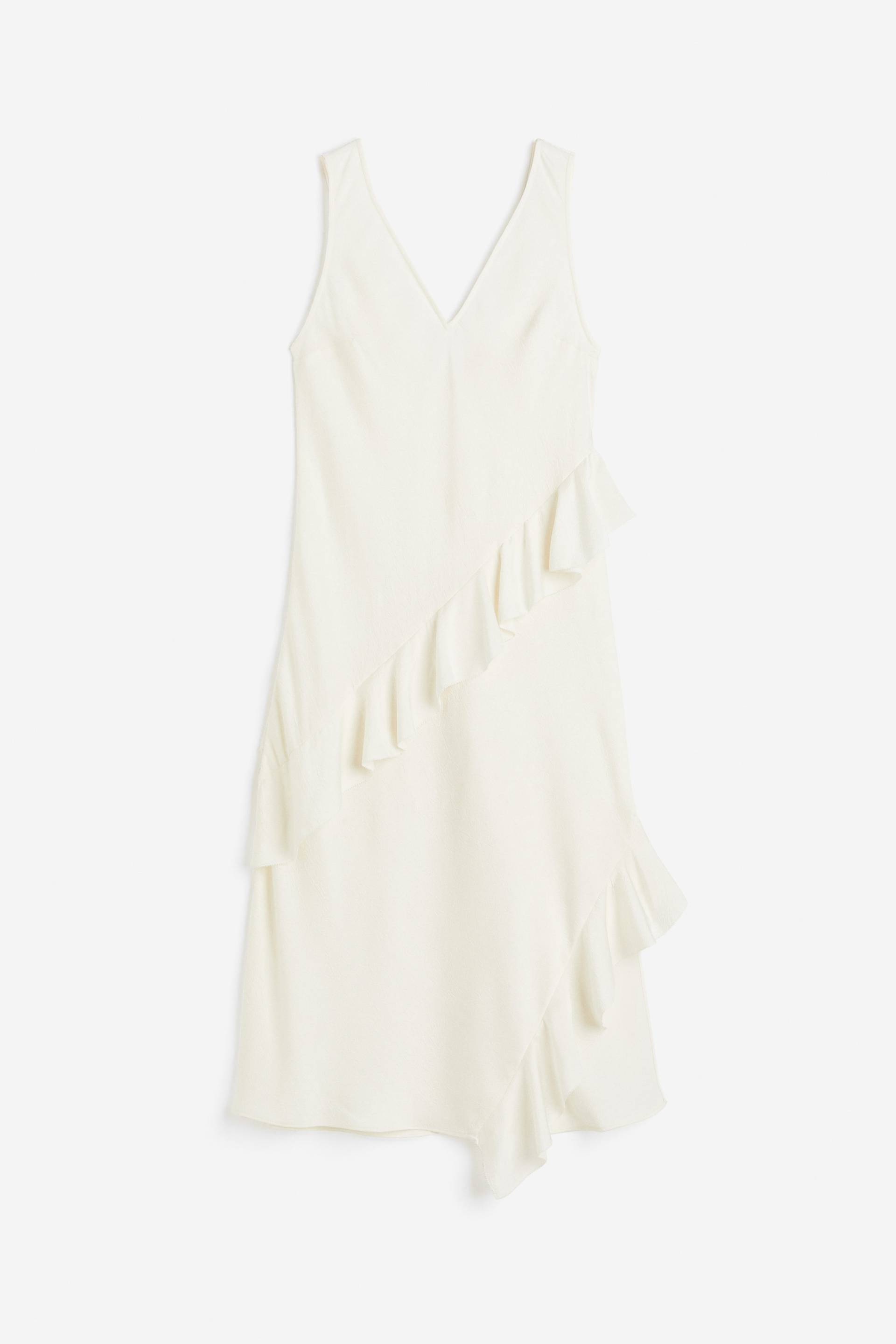 H&M Kleid mit Volant Cremefarben, Alltagskleider in Größe L. Farbe: Cream von H&M
