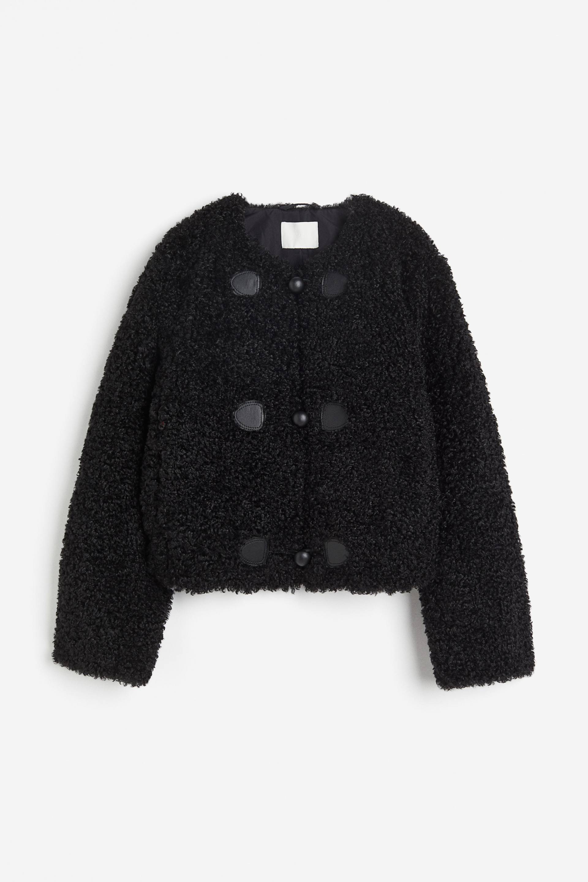 H&M Kurze Jacke aus Teddyfleece Schwarz, Jacken in Größe L. Farbe: Black von H&M