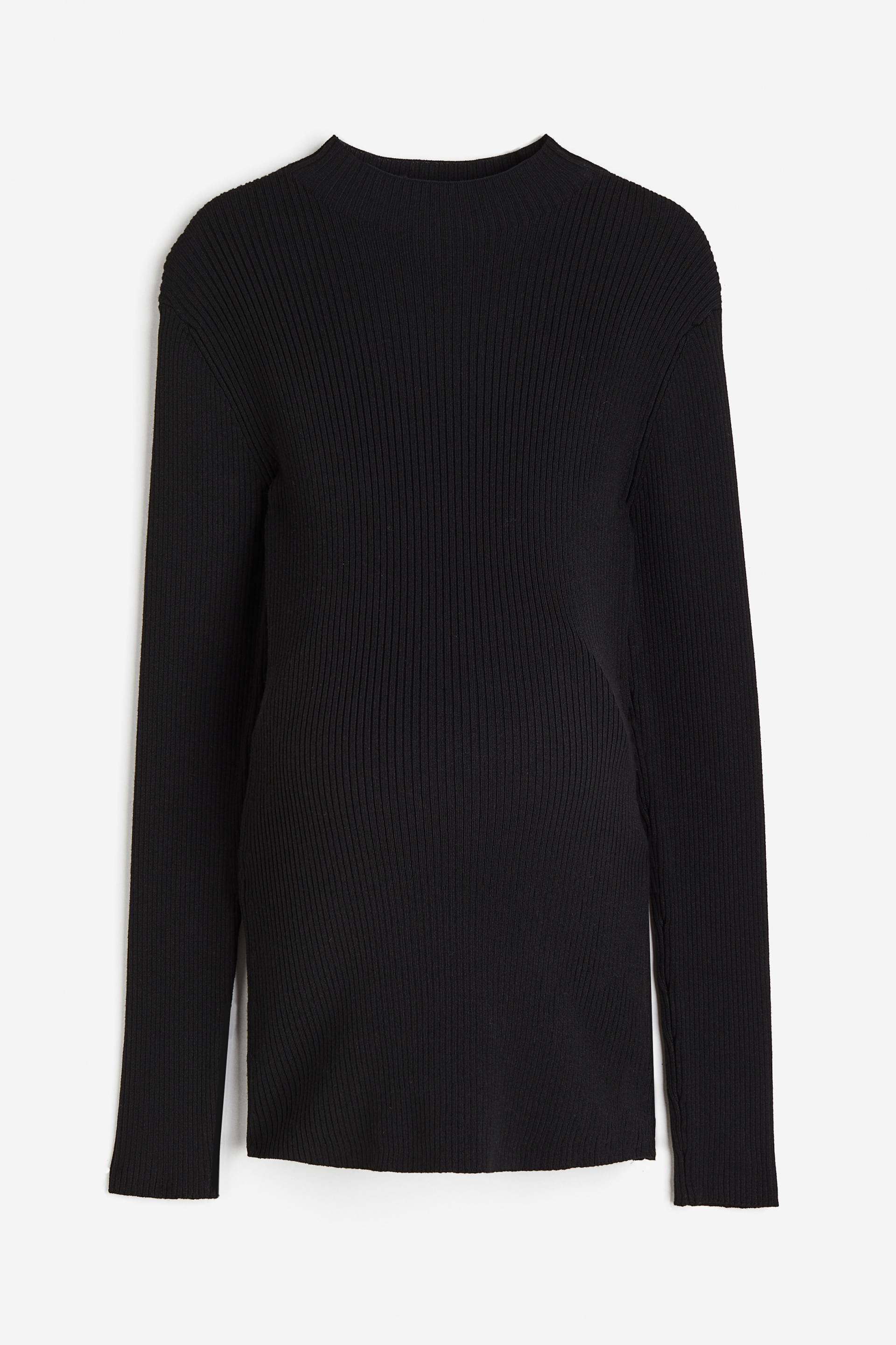 H&M MAMA Gerippter Pullover mit Turtleneck Schwarz, Tops in Größe S. Farbe: Black von H&M