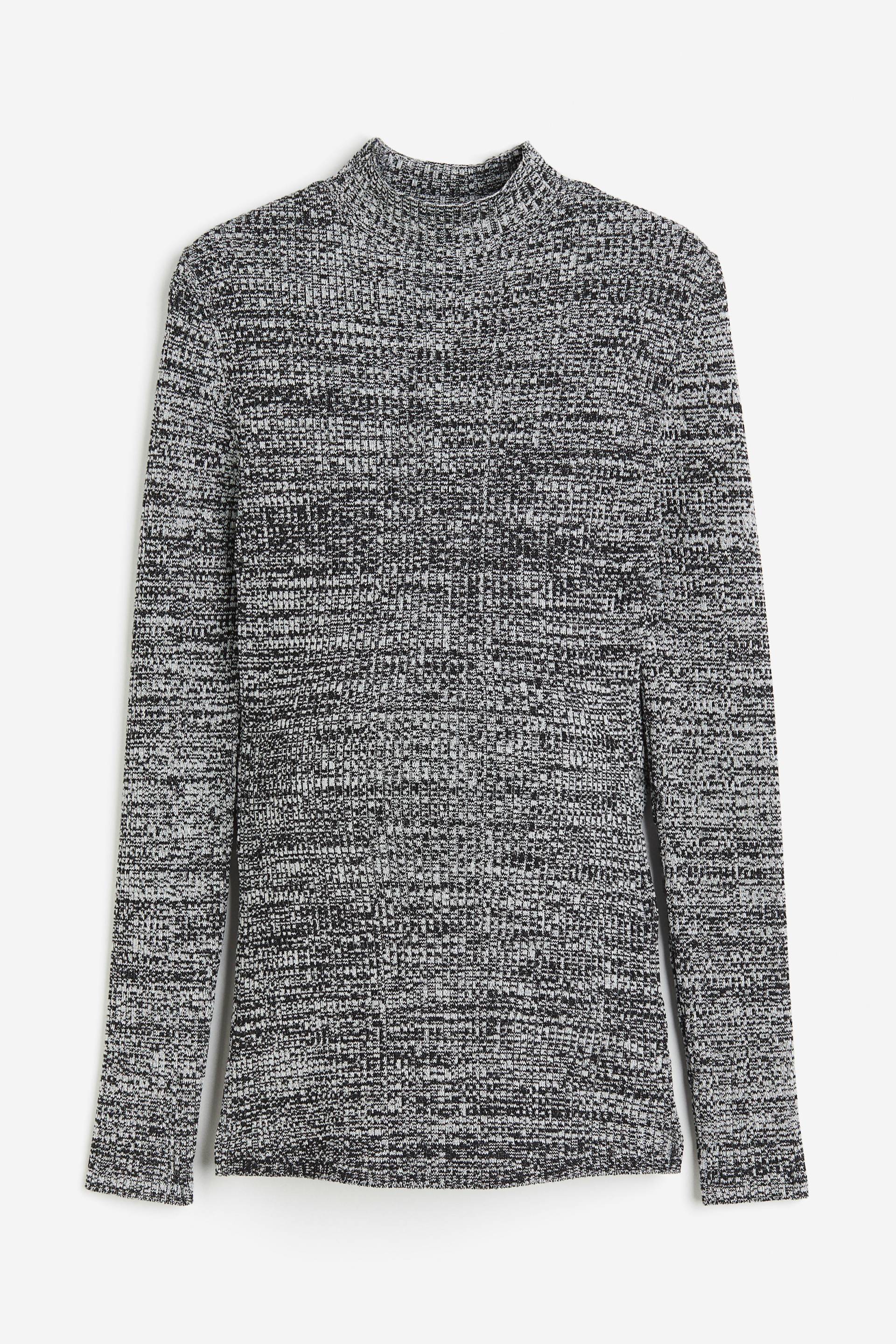 H&M MAMA Gerippter Pullover mit Turtleneck Schwarzmeliert, Tops in Größe XXL. Farbe: Black marl von H&M