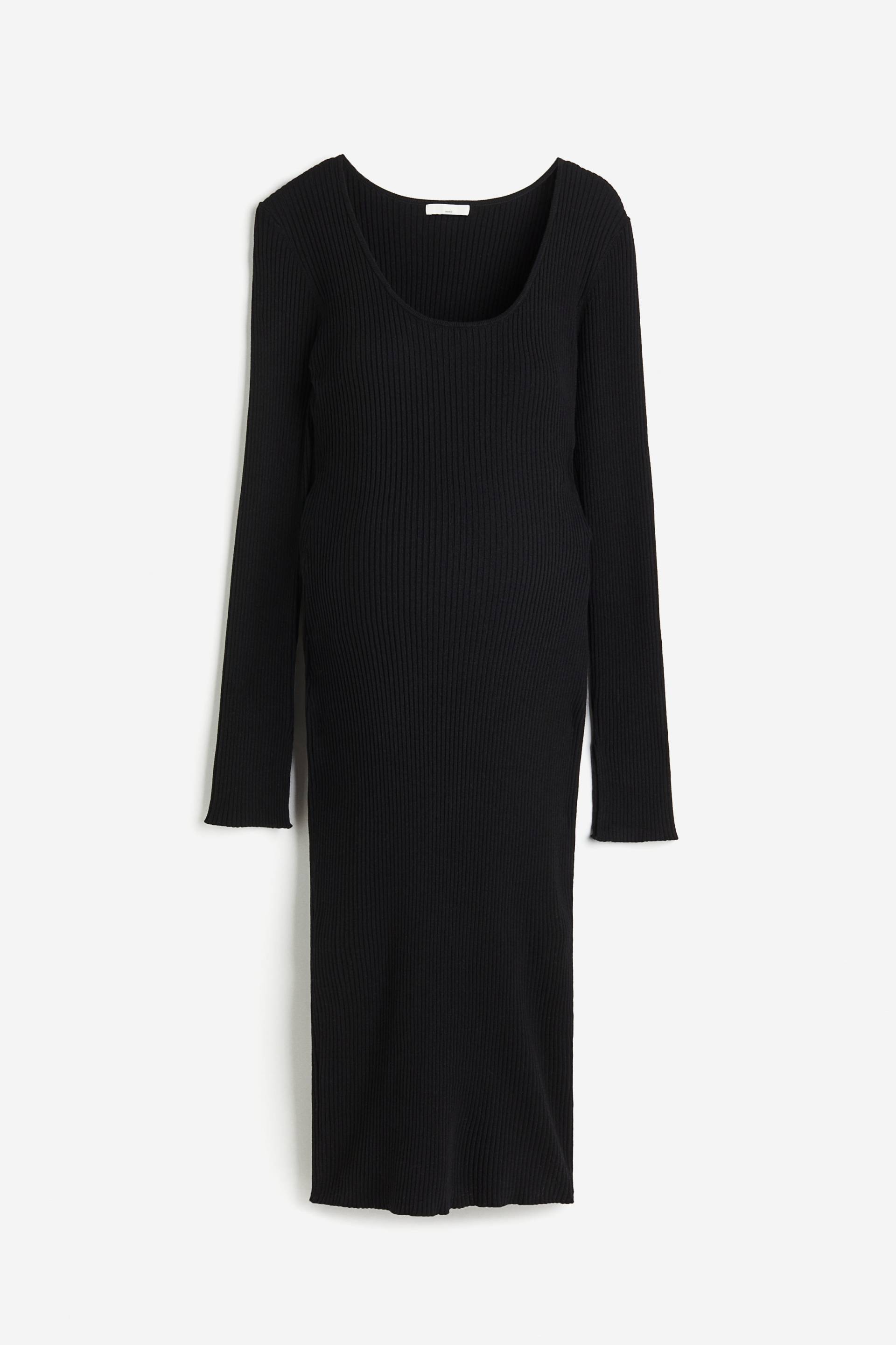 H&M MAMA Geripptes Strickkleid Schwarz, Kleider in Größe L. Farbe: Black von H&M