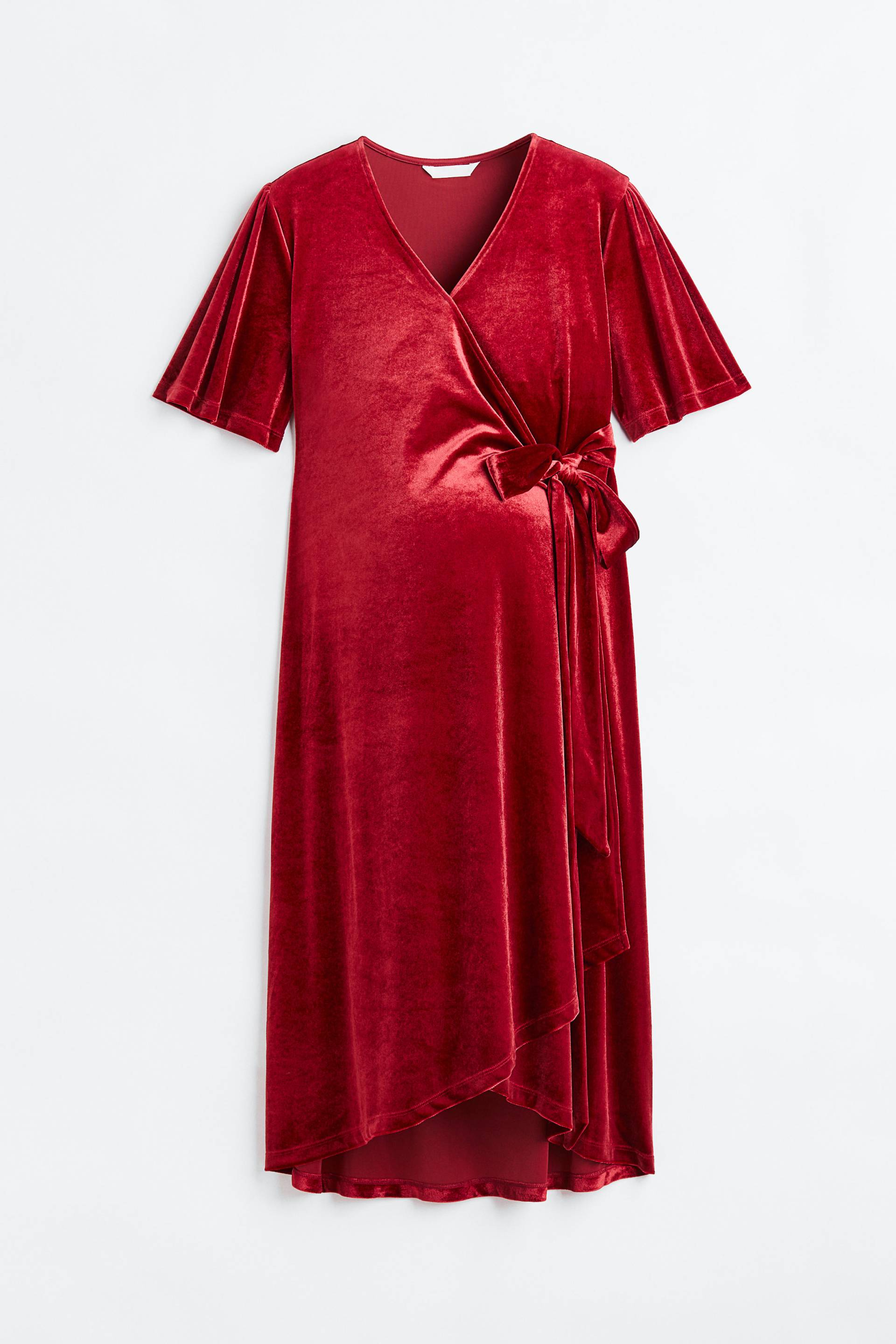 H&M MAMA Wickelkleid aus Velours Rot, Kleider in Größe XS. Farbe: Red von H&M