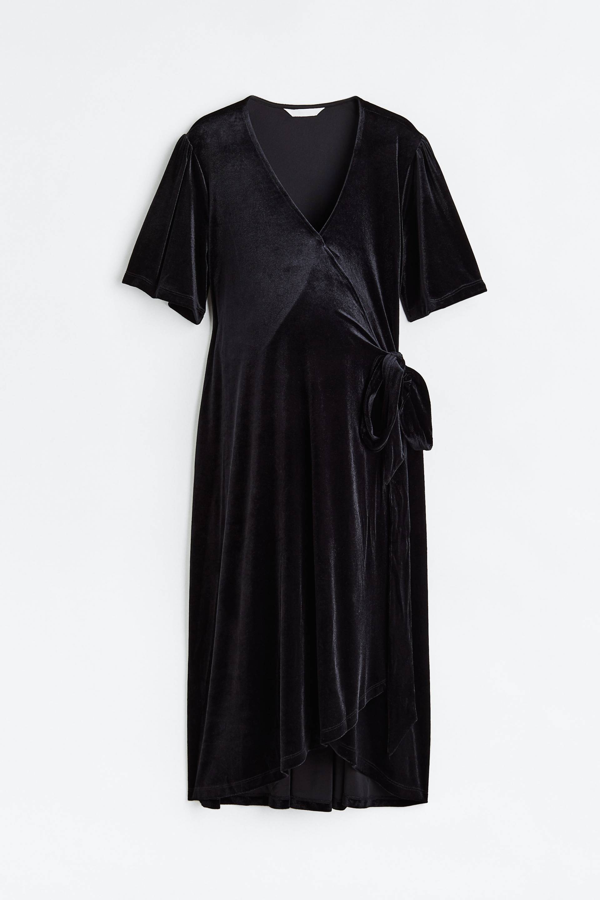 H&M MAMA Wickelkleid aus Velours Schwarz, Kleider in Größe S. Farbe: Black von H&M