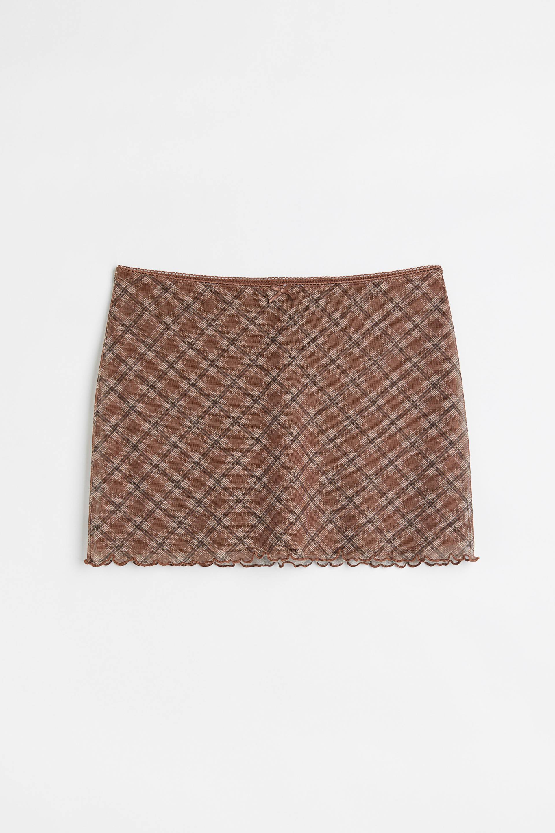 H&M Minirock aus Mesh Braun/Kariert, Röcke in Größe L. Farbe: Brown/checked von H&M