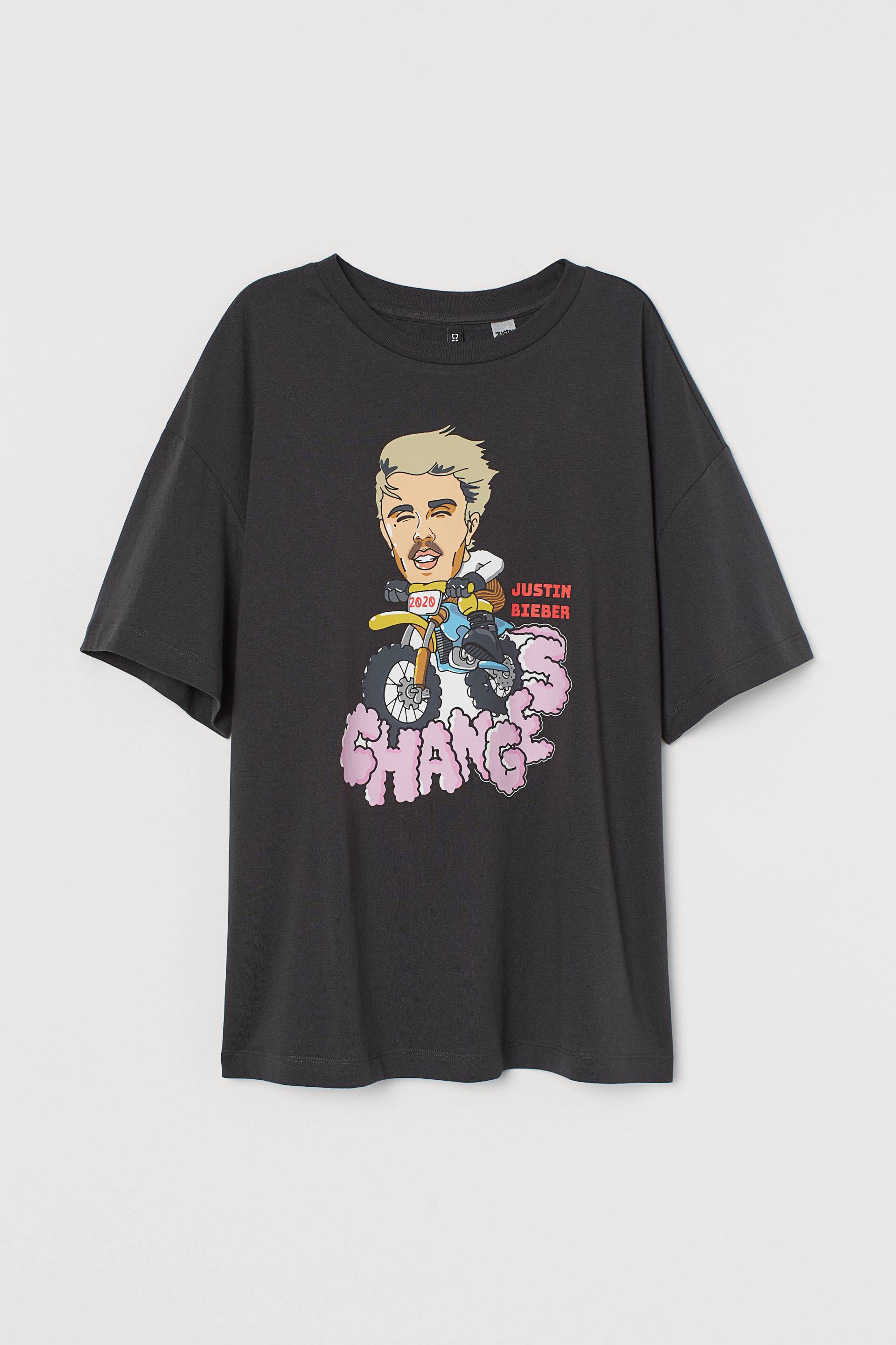 H&M Oversize-T-Shirt mit Druck Schwarz/Justin Bieber in Größe XS. Farbe: Svart/justin bieber von H&M
