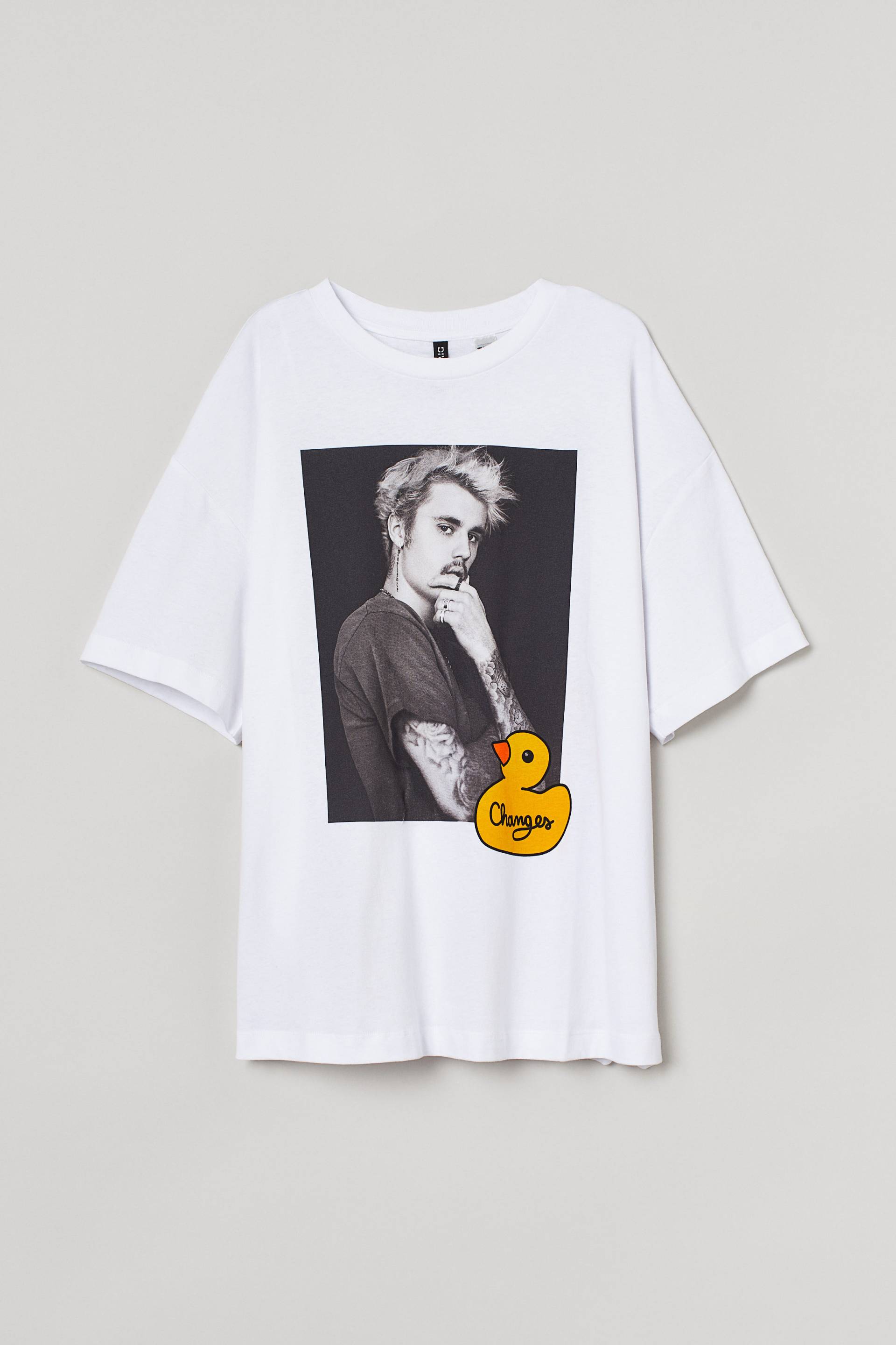 H&M Oversize-T-Shirt mit Druck Weiß/Justin Bieber in Größe S. Farbe: Vit/justin bieber von H&M