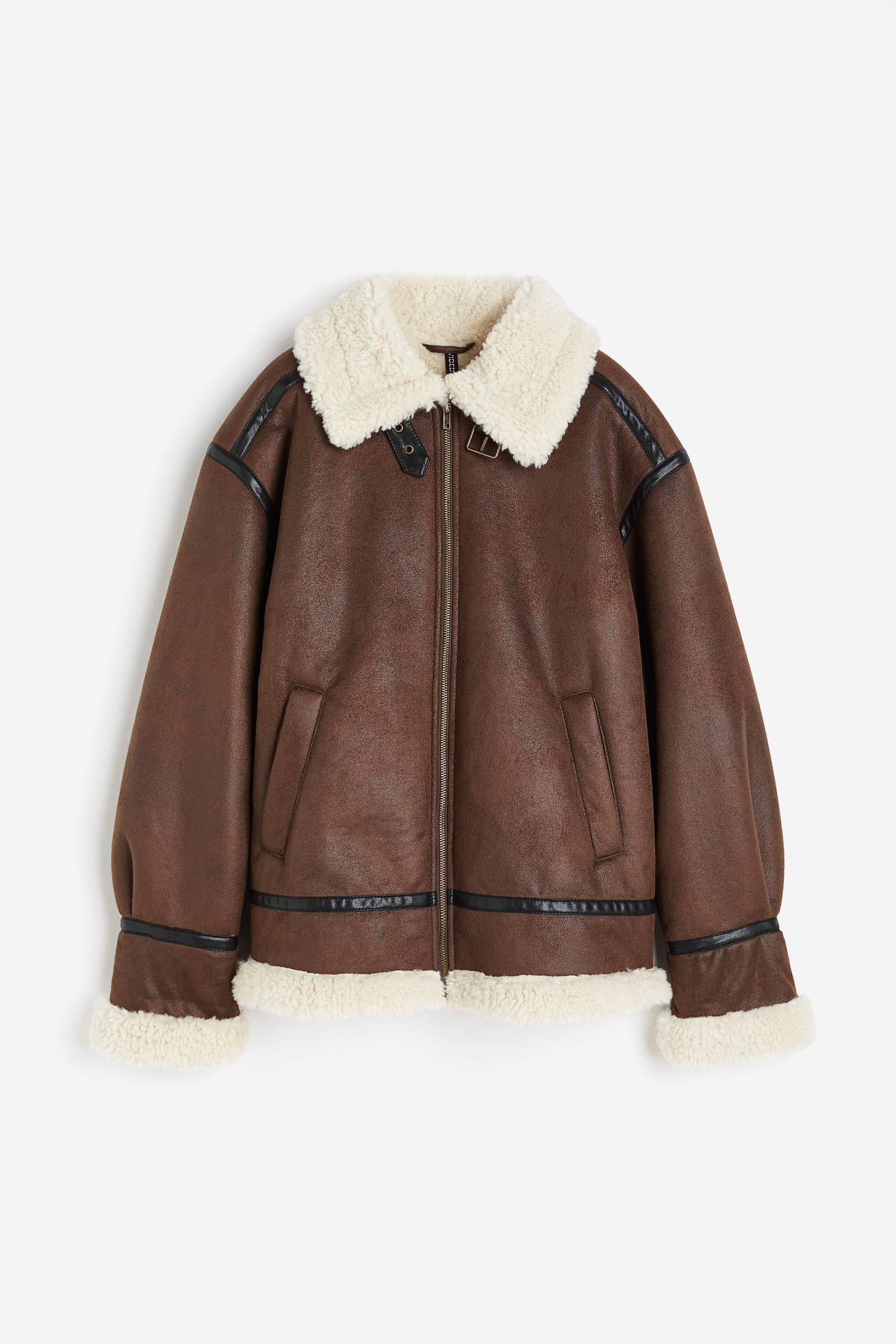 H&M Oversized Jacke mit Teddyfleece Braun, Jacken in Größe L. Farbe: Brown von H&M