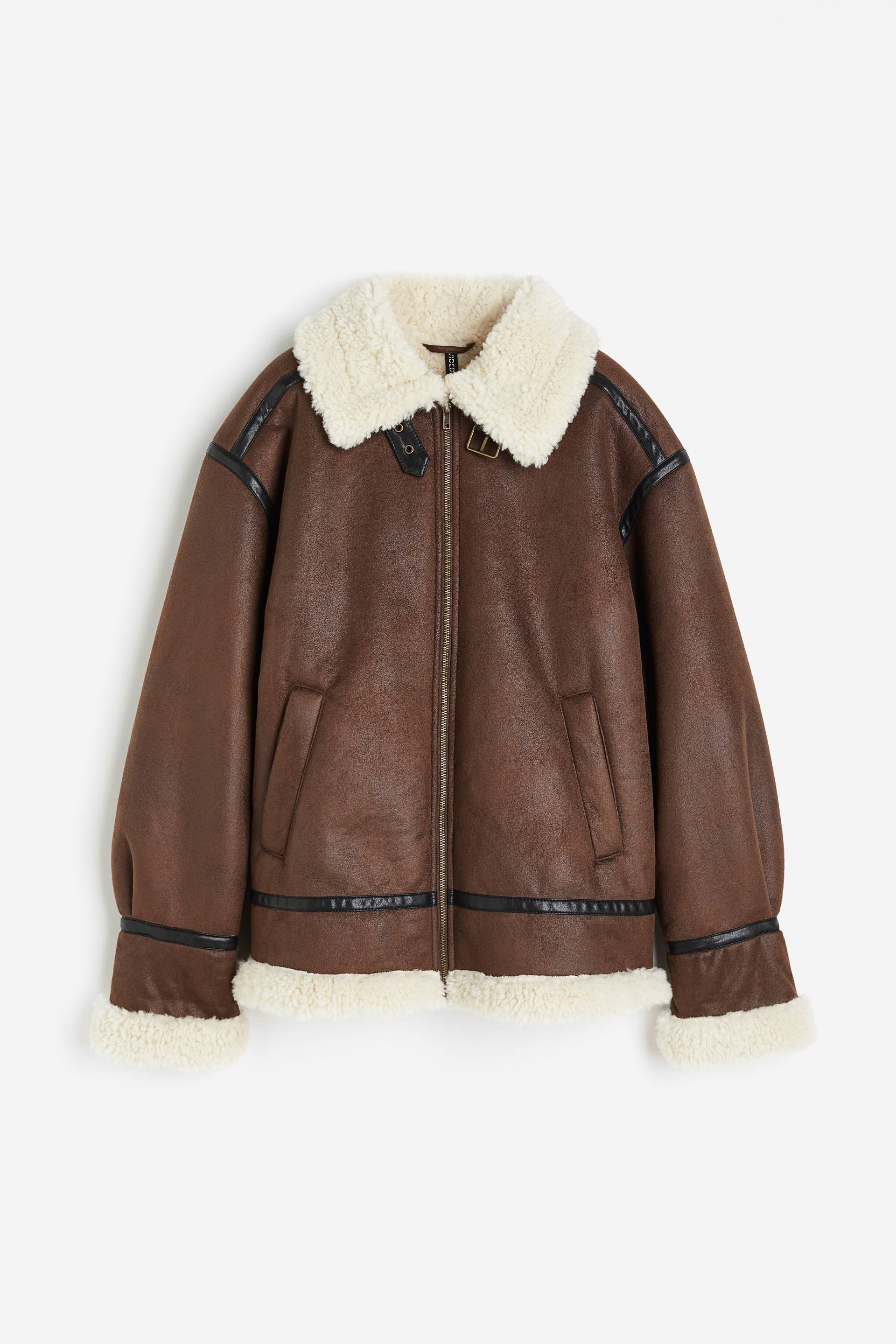 H&M Oversized Jacke mit Teddyfleece Braun, Jacken in Größe XS. Farbe: Brown von H&M