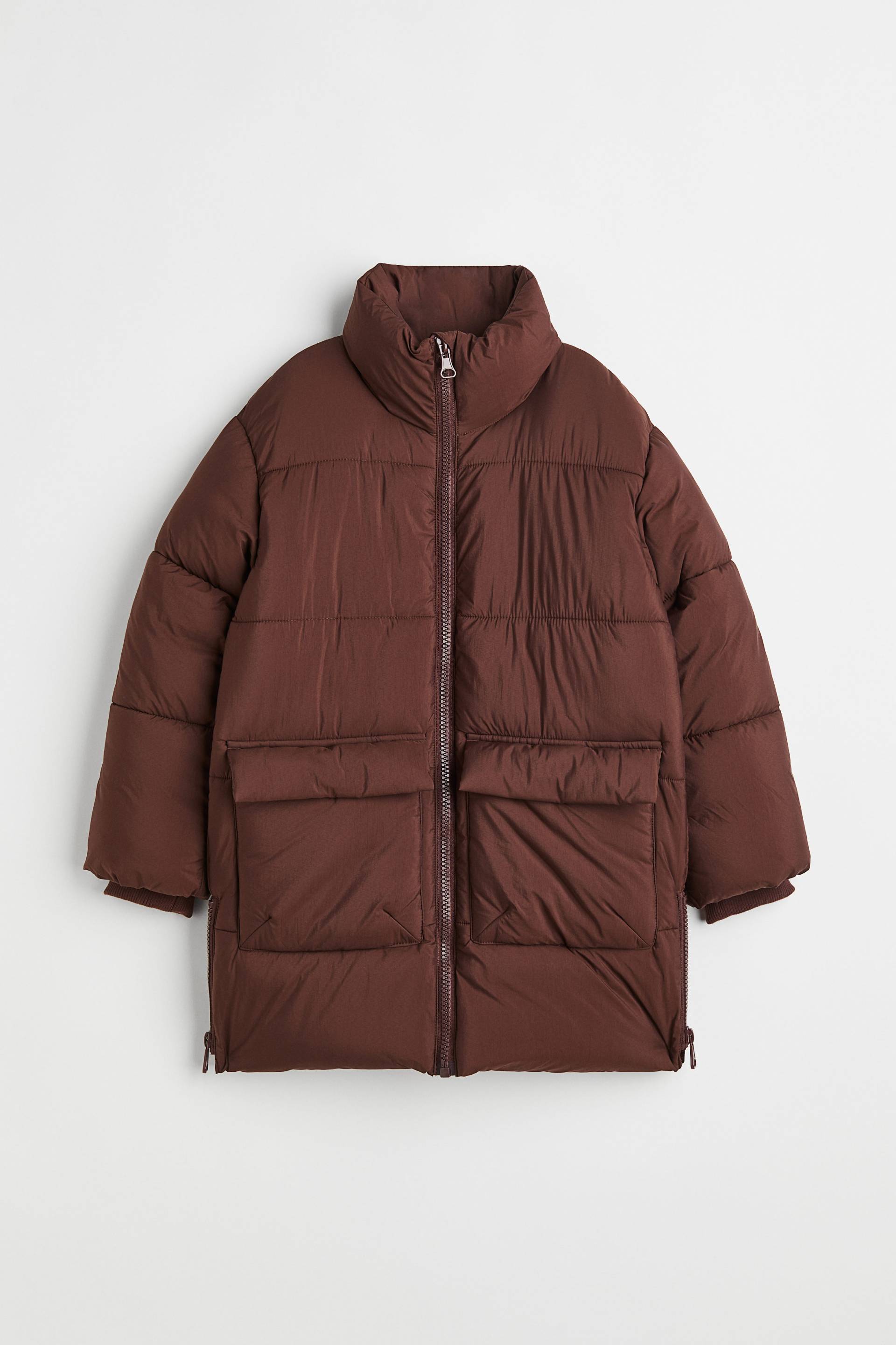 H&M Puffer Jacket mit Zippern Dunkelbraun, Jacken & Mäntel in Größe 158. Farbe: Dark brown von H&M