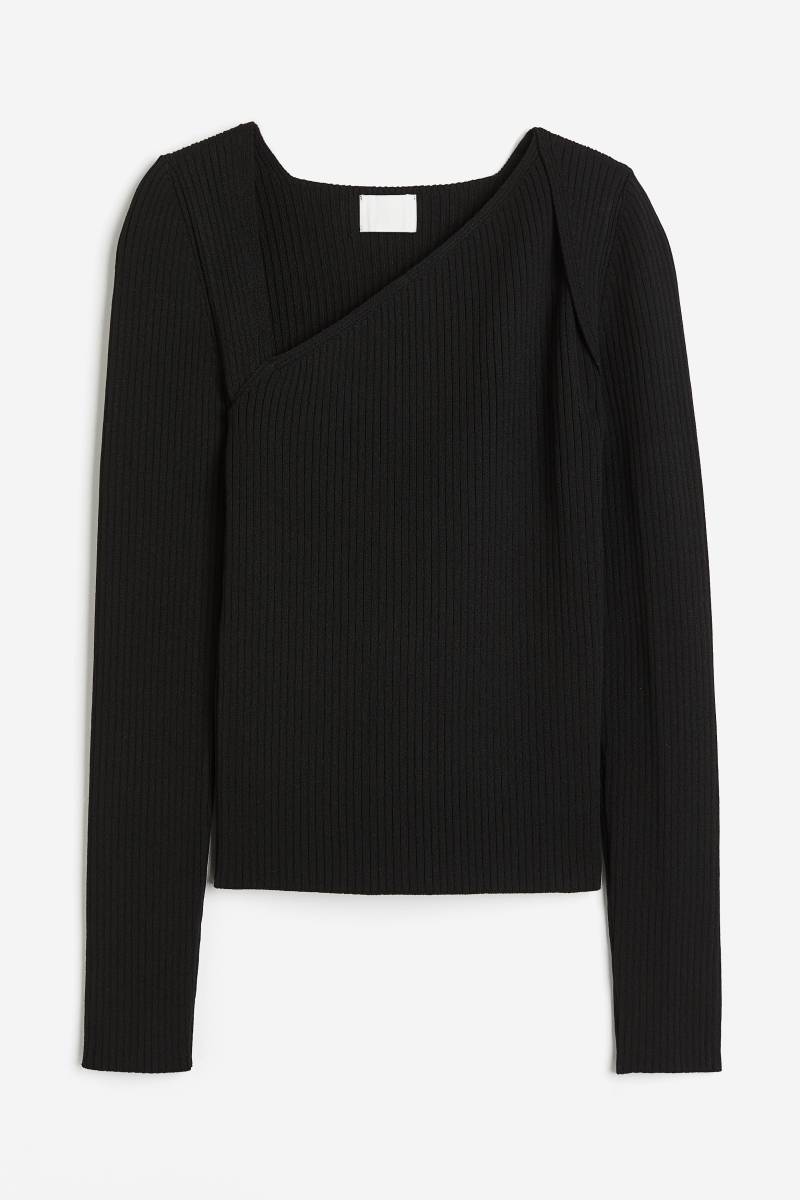 H&M Pullover mit asymmetrischem Ausschnitt Schwarz in Größe L. Farbe: Black von H&M