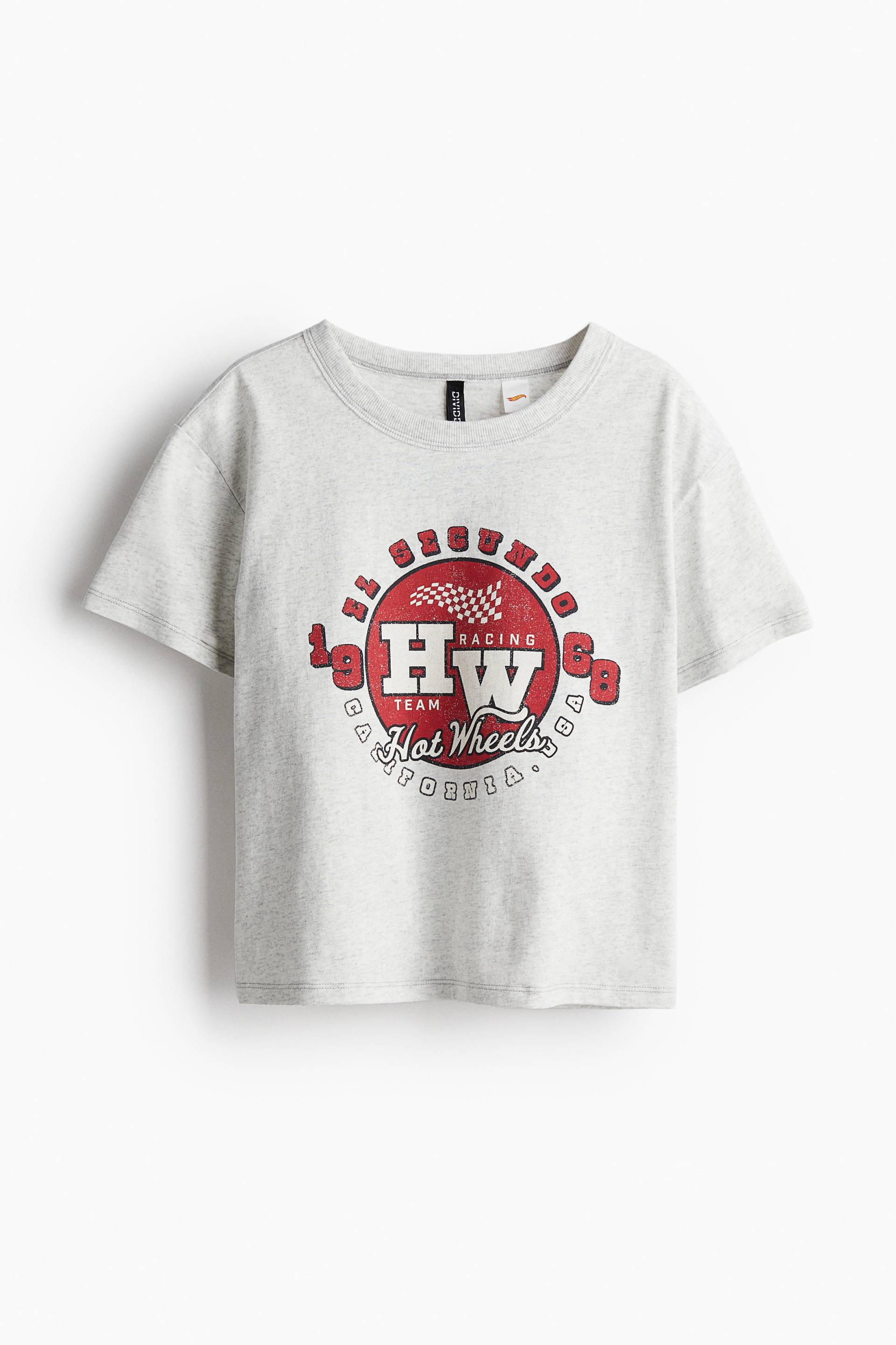 H&M T-Shirt mit Print Hellgraumeliert/Hot Wheels in Größe XS. Farbe: Light grey marl/hot wheels von H&M