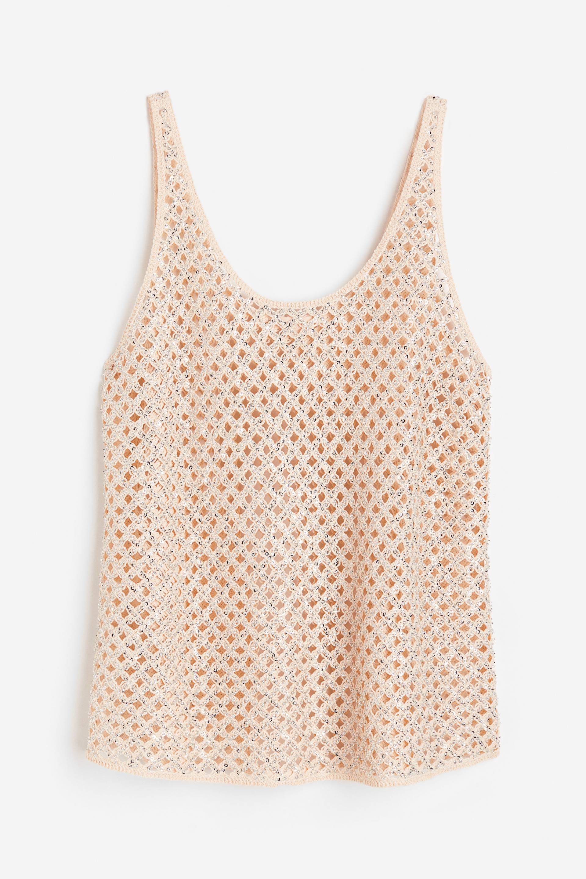 H&M Tanktop in Ajourstrick mit Pailletten Hellbeige, Westen Größe M. Farbe: Light beige von H&M