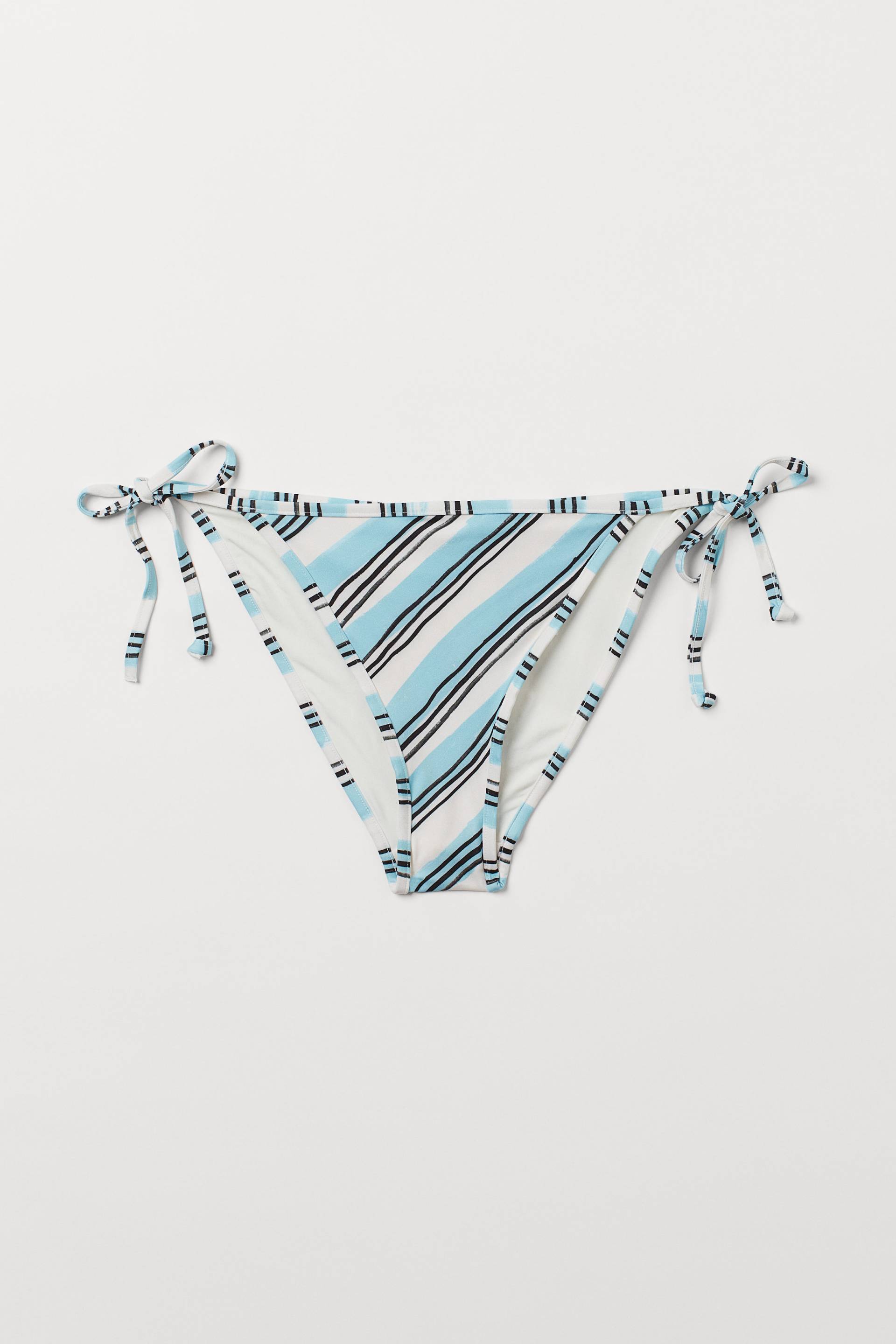 H&M Tie-Tanga Bikinihose Weiß/Türkis gestreift, Bikini-Unterteil in Größe 32. Farbe: White/turquoise striped von H&M