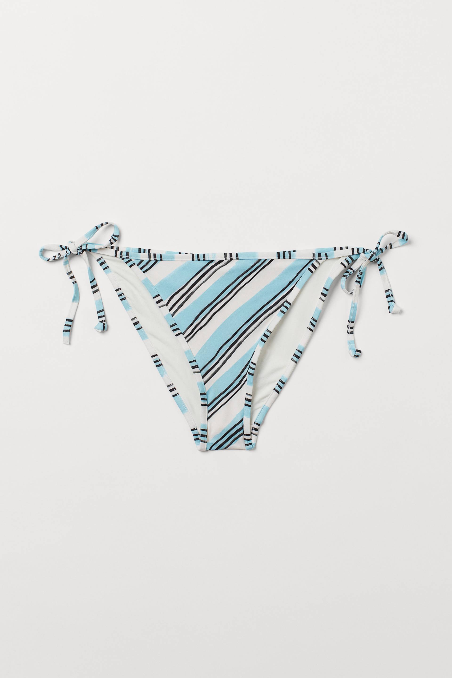 H&M Tie-Tanga Bikinihose Weiß/Türkis gestreift, Bikini-Unterteil in Größe 44. Farbe: White/turquoise striped von H&M