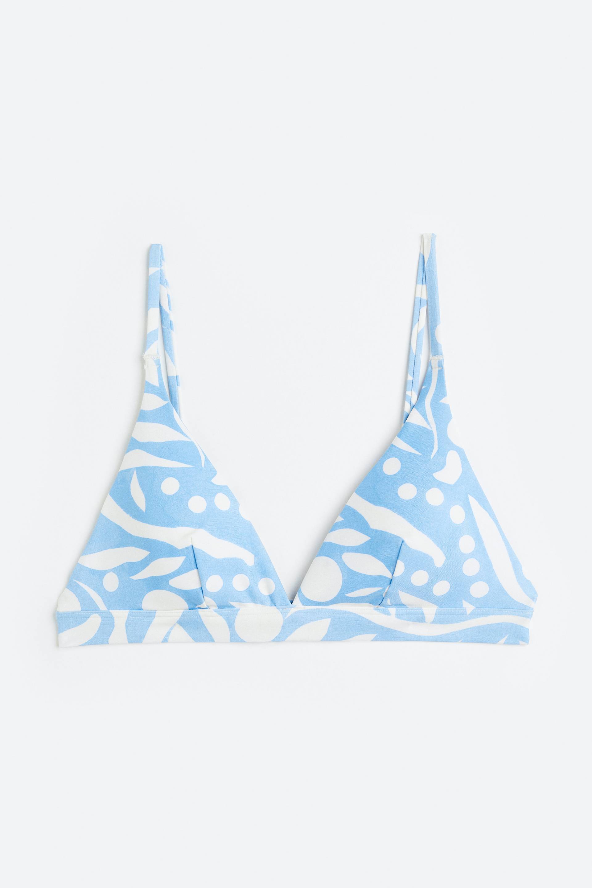 H&M Wattiertes Triangel-Bikinitop Hellblau/Gemustert, Bikini-Oberteil in Größe 32. Farbe: Light blue/patterned von H&M
