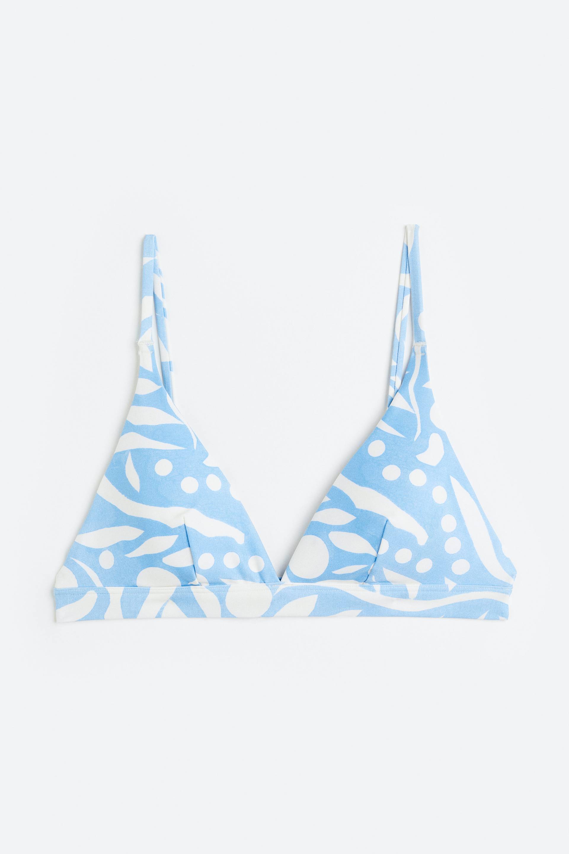 H&M Wattiertes Triangel-Bikinitop Hellblau/Gemustert, Bikini-Oberteil in Größe 36. Farbe: Light blue/patterned von H&M