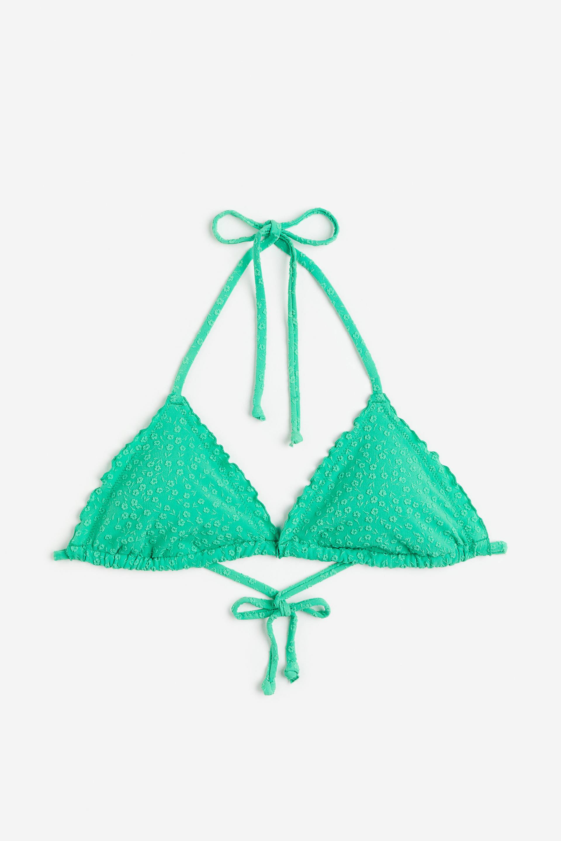 H&M Wattiertes Triangel-Bikinitop Knallgrün, Bikini-Oberteil in Größe 42. Farbe: Bright green von H&M