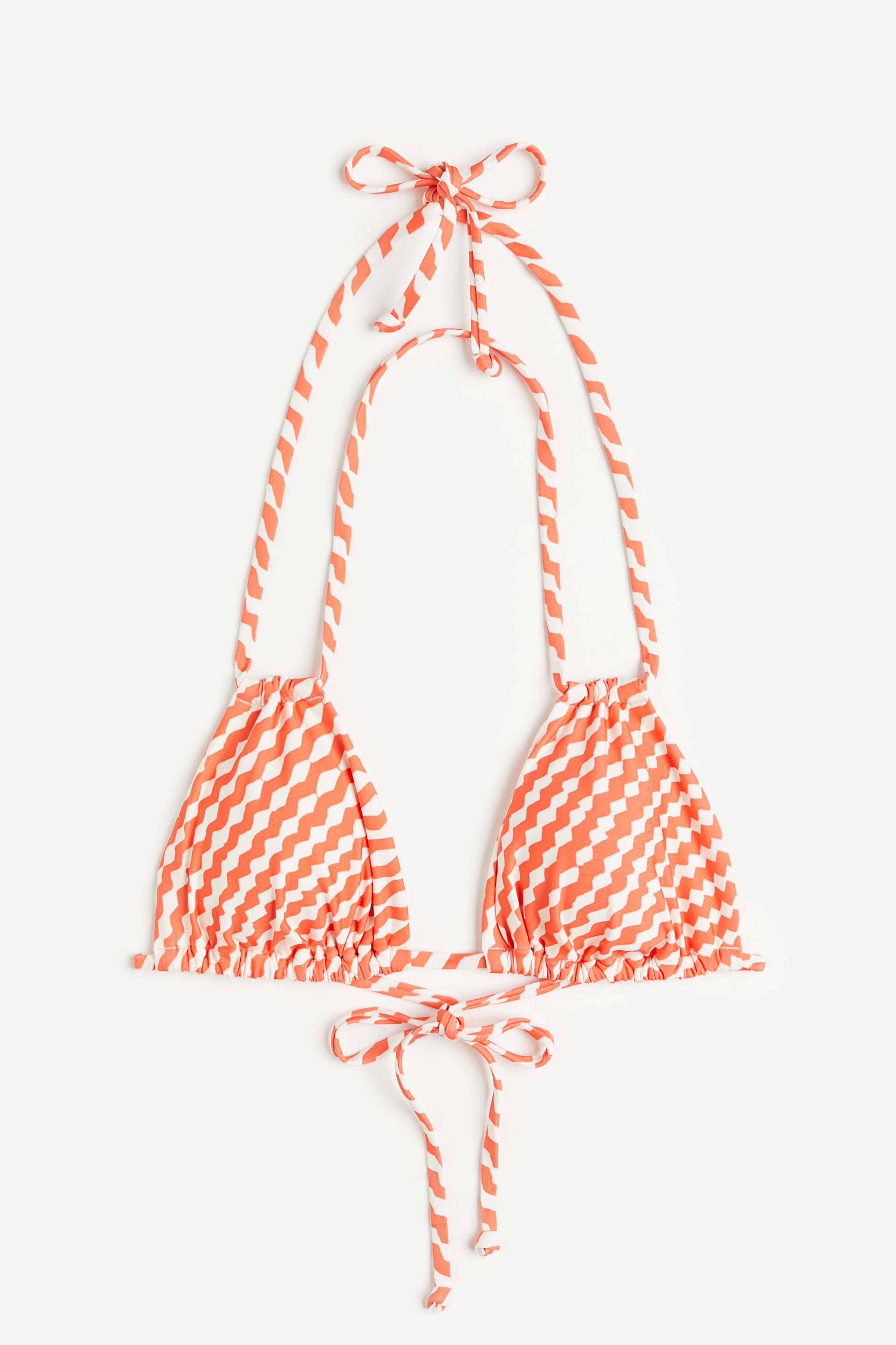 H&M Wattiertes Triangel-Bikinitop Orange/Weiß gemustert, Bikini-Oberteil in Größe 38. Farbe: Orange/white patterned von H&M