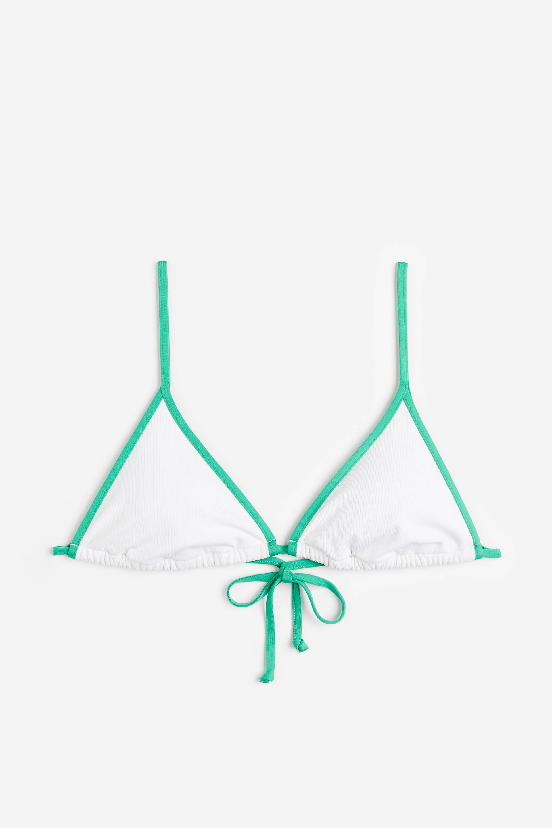 H&M Wattiertes Triangel-Bikinitop Weiß/Knallgrün, Bikini-Oberteil in Größe 44. Farbe: White/bright green von H&M