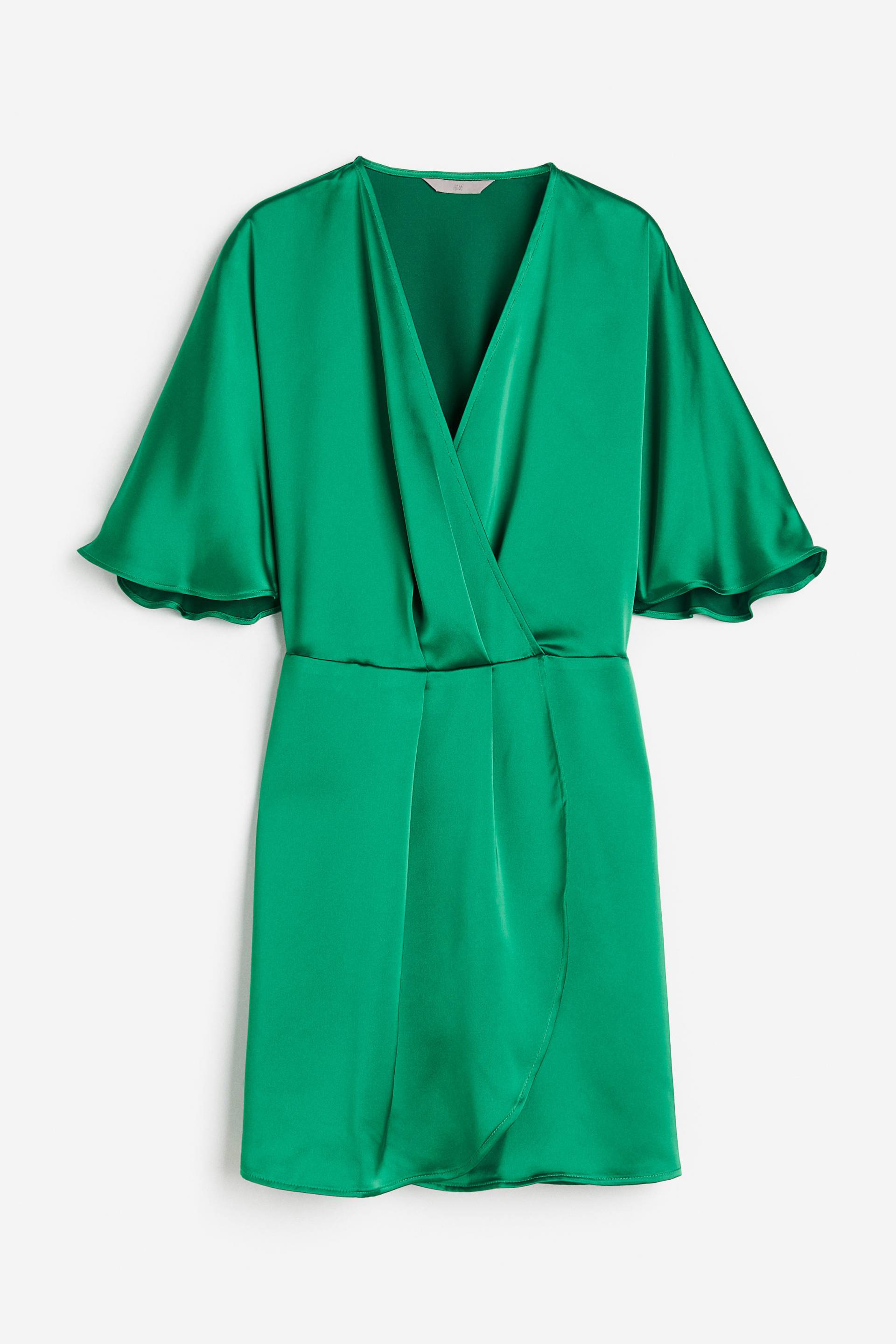 H&M Wickelkleid aus Satin Grün, Alltagskleider in Größe L. Farbe: Green von H&M