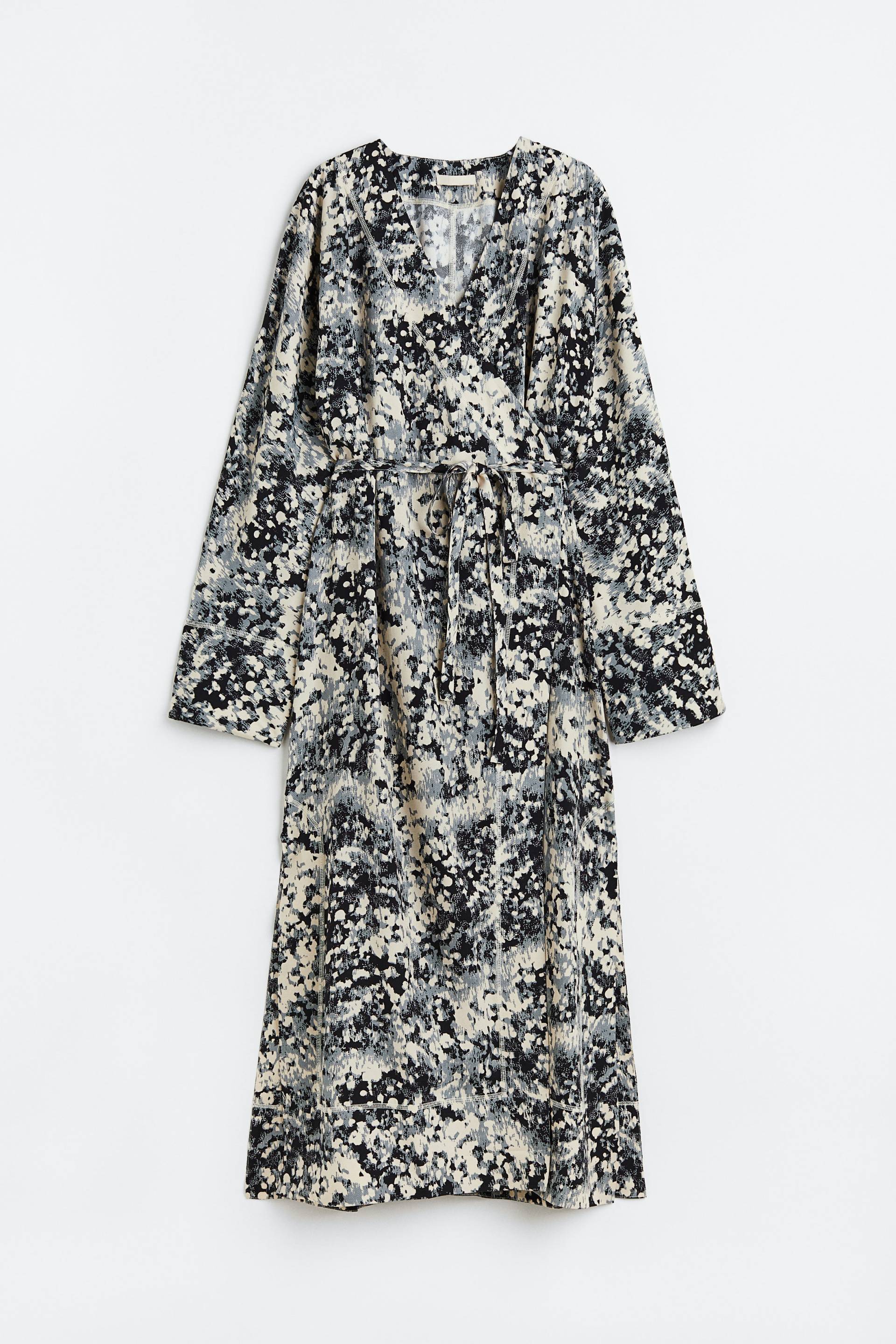 H&M Wickelkleid aus Satin Hellbeige/Gemustert, Alltagskleider in Größe XS. Farbe: Light beige/patterned von H&M