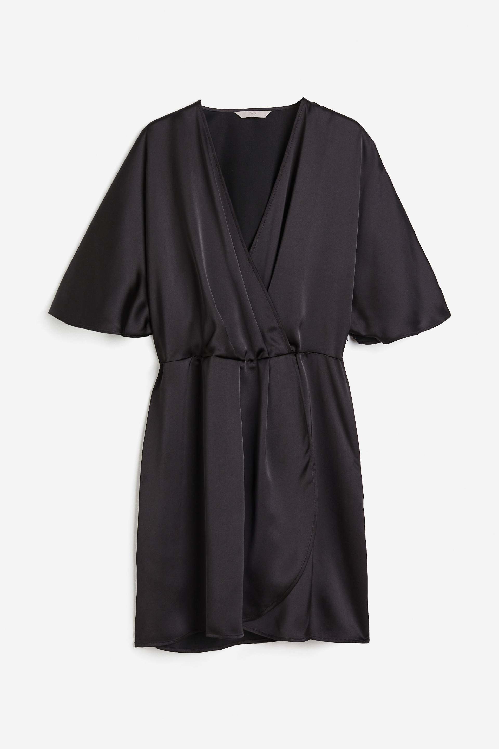 H&M Wickelkleid aus Satin Schwarz, Alltagskleider in Größe L. Farbe: Black von H&M